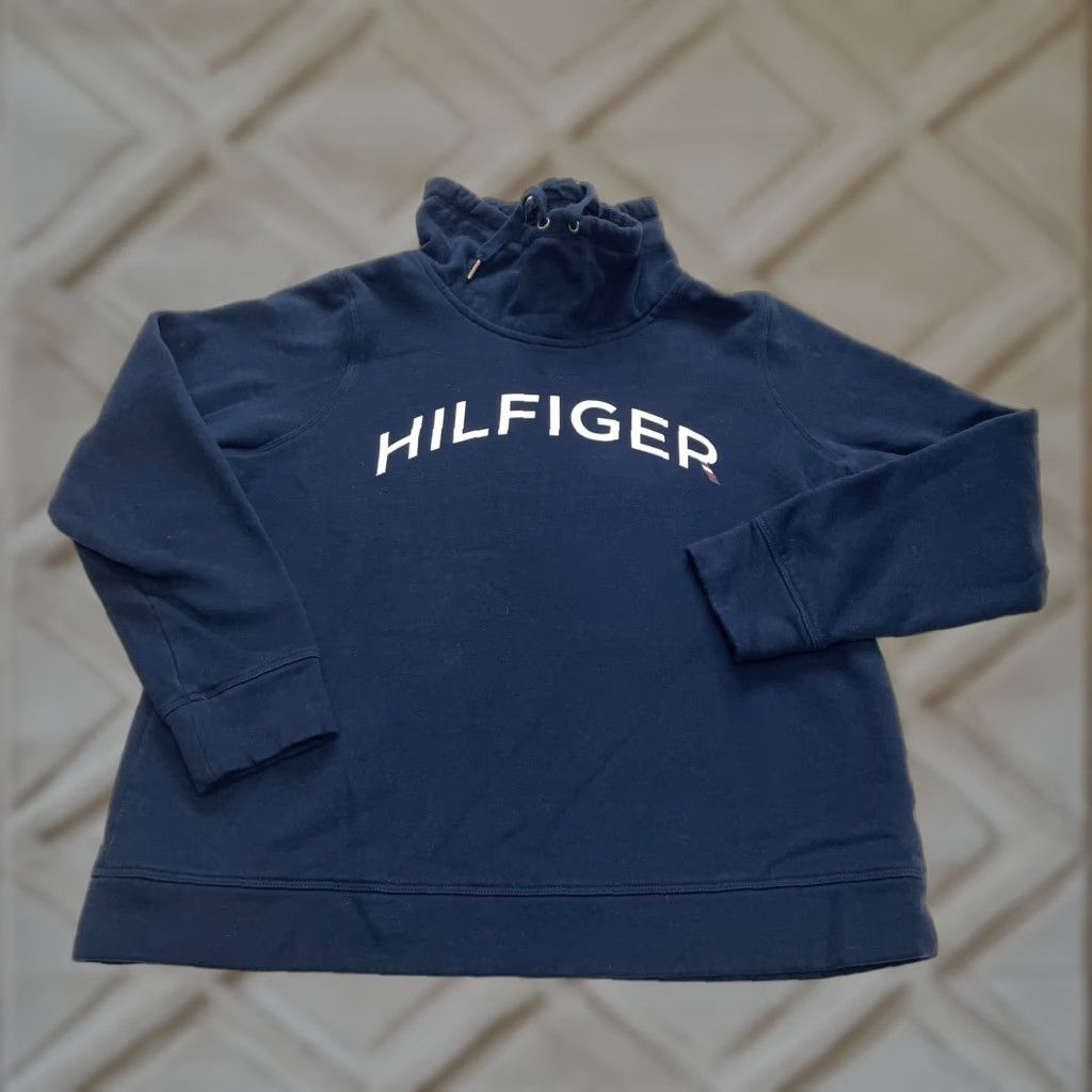 Tommy Hilfiger Tommy Hilfiger Sweatshirt Womens L Navy Blue Fleece Cowl Neck Logo Pullover Casual Size L / US 10 / IT 46 - 1 Thumbnail