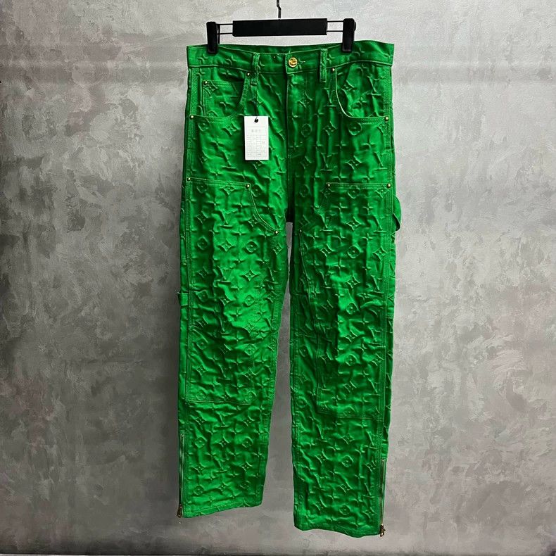 Louis Vuitton Green Lumberjack Embossed Full Logo Jeans