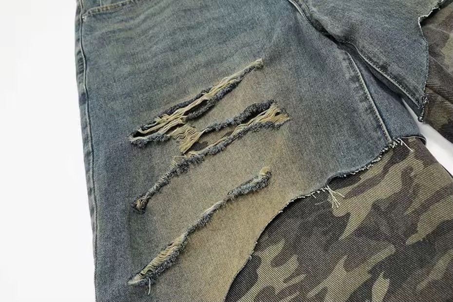 Other Patchwork Camouflage Hole Loose Jeans Retro Shorts Size US 33 - 7 Thumbnail