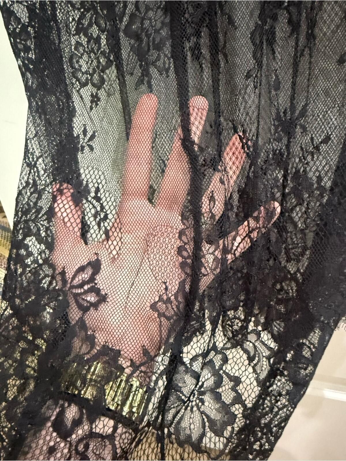 Other Black Short-Sleeve Dress with Sheer Lace Hem Size S / US 4 / IT 40 - 5 Thumbnail