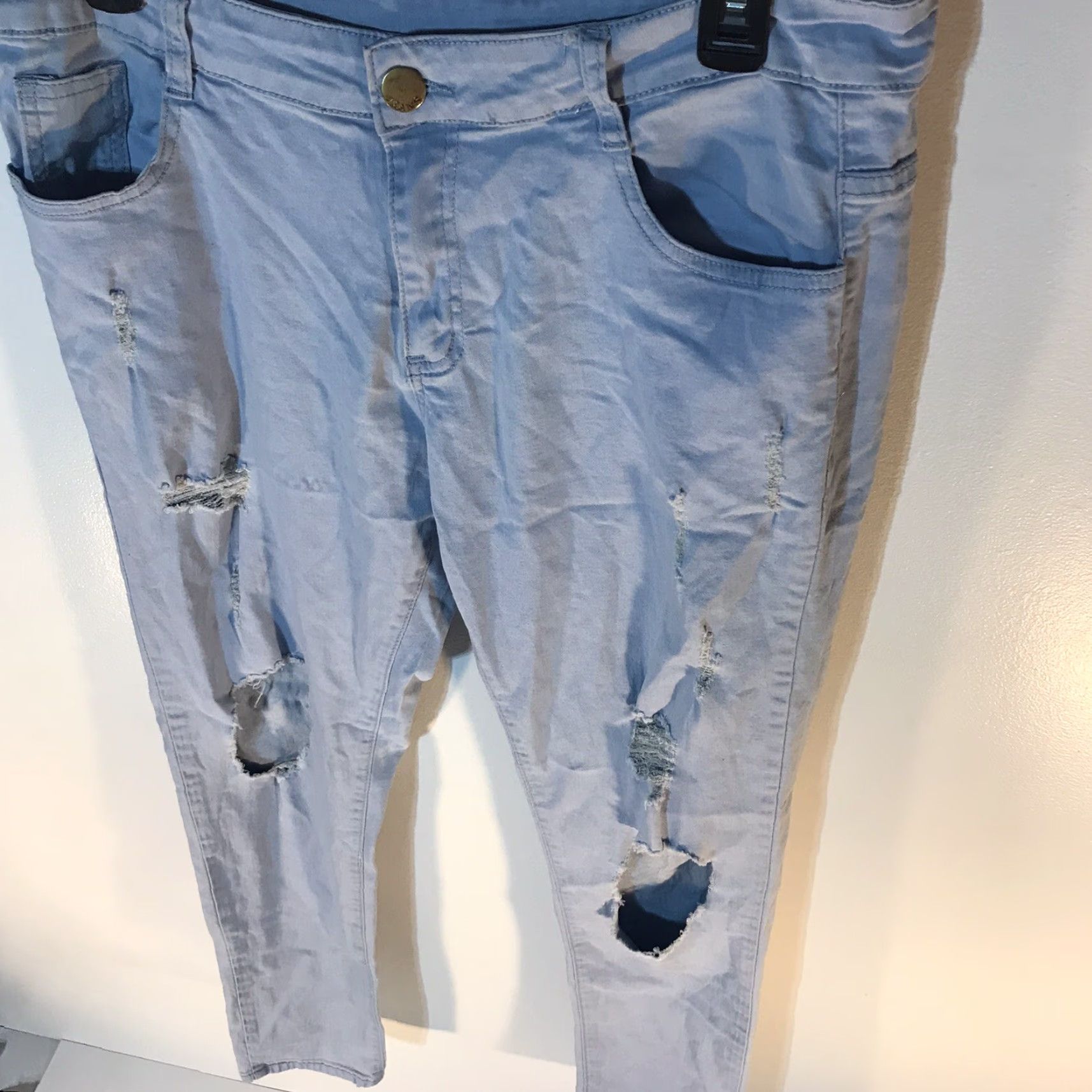 Vintage Unbranded Light Wash Distressed Skinny Jeans Women Size L Blue Denim 5-Pocket Size 36" / US 14 / IT 50 - 2 Thumbnail