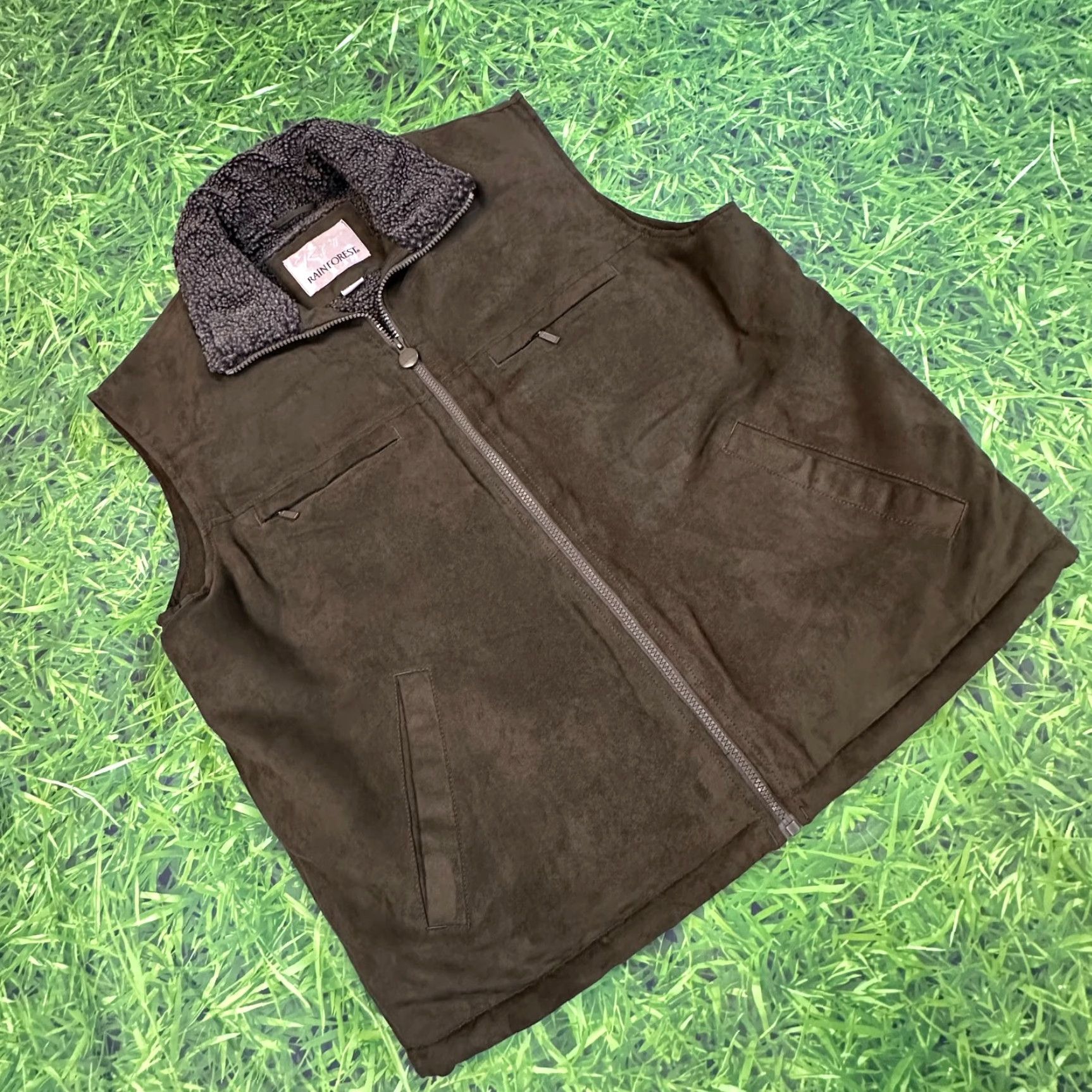Olive Rainforest Vest Mens Large Olive Green Sherpa Lined Full Zip Pockets Size US L / EU 52-54 / 3 - 2 Thumbnail