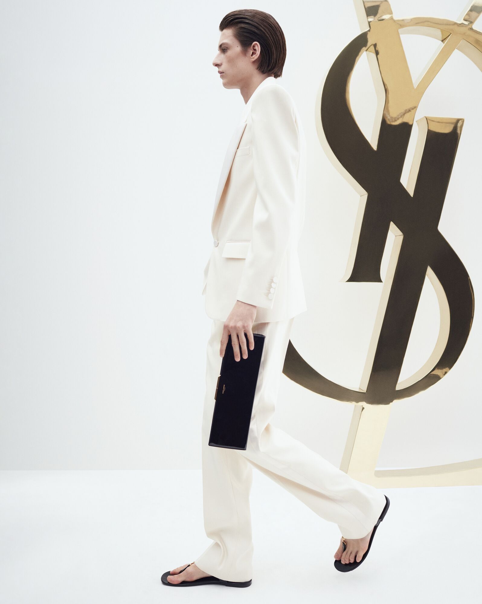 Saint Laurent Paris o1s1wg110125 736030 Tuxedo Jacket in Silk Twill in Cream Size US XS / EU 42 / 0 - 2 Thumbnail