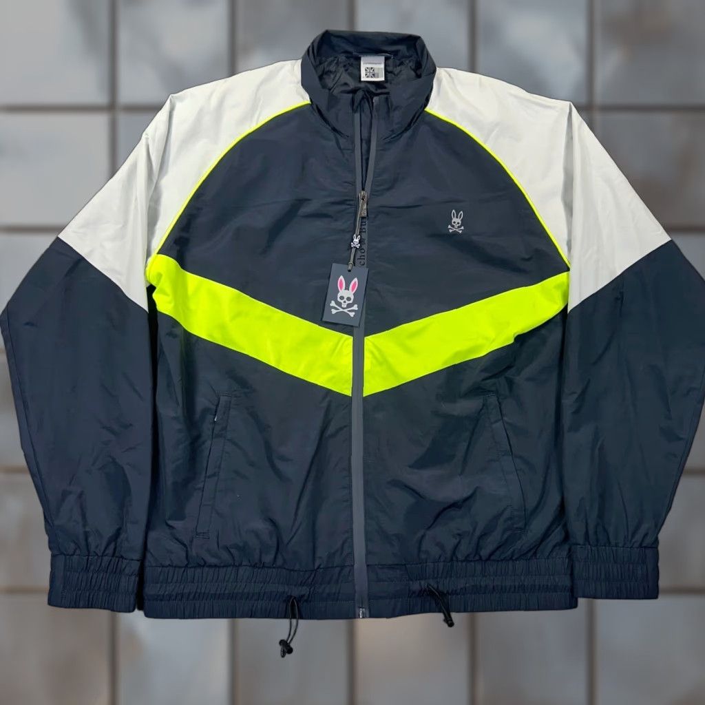 PSYCHO BUNNY Wasco Track Jacket Mens XL Color Block Full Zip Spellout NEW