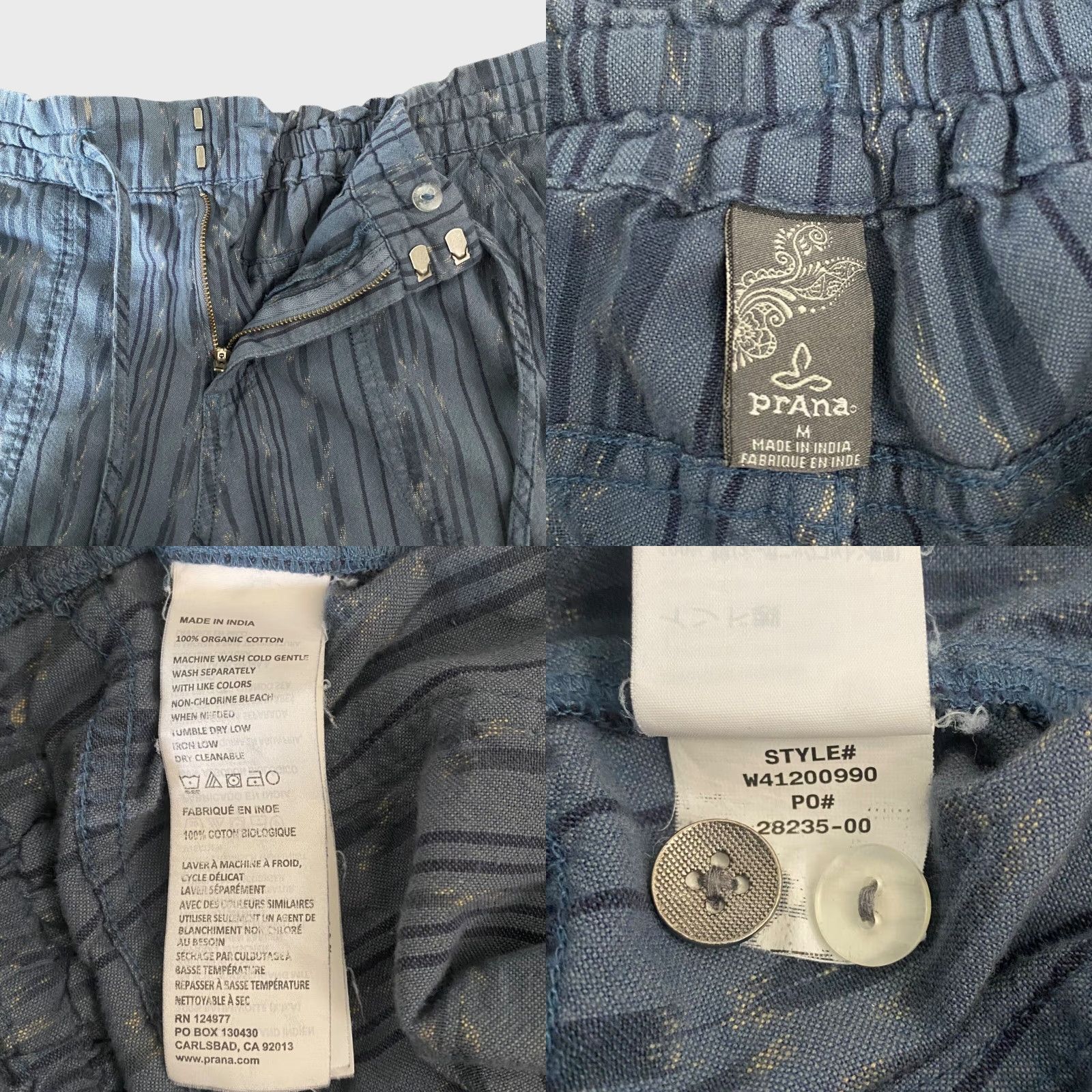 Prana prAna Arlie Slim-Fit Jogger Pants Blue Mid-Rise Ankle Length Women M Regular Slim Casual Beac h Bohemian Festival Nature Pockets Elastic Waist Size 32" / US 10 / IT 46 - 8 Thumbnail