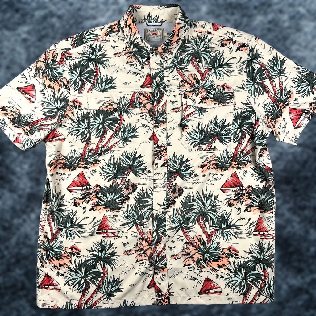 Faherty Faherty Shorelite Air Vented Shirt Hawaiian Floral Fishing Beige XL Mens UPF Size US XL / EU 56 / 4 - 1 Thumbnail