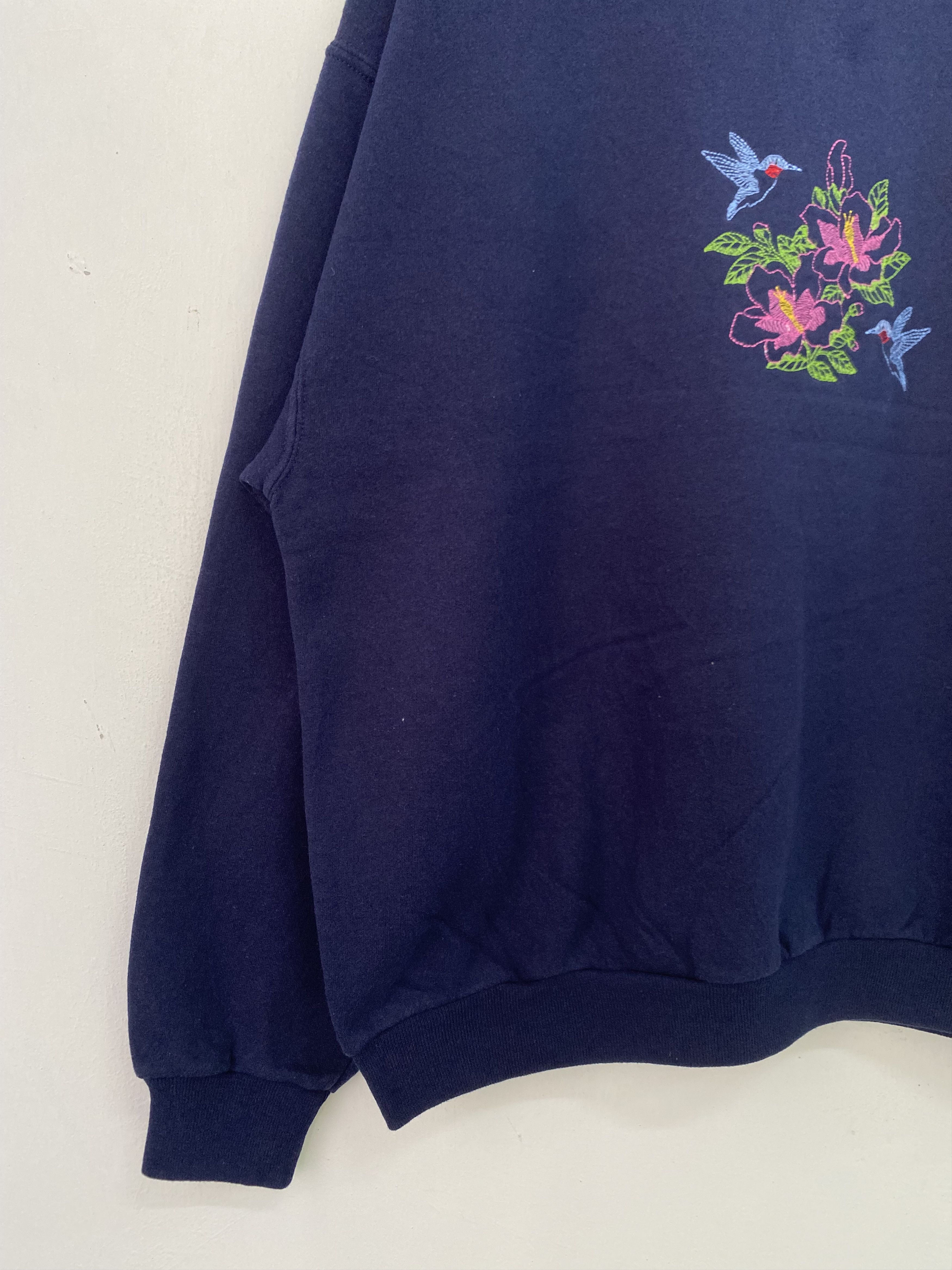 Habitat × Jerzees × Vintage Vintage Humming Bird Flower Sweatshirt Blueblack Extra Large Size US XL / EU 56 / 4 - 6 Thumbnail