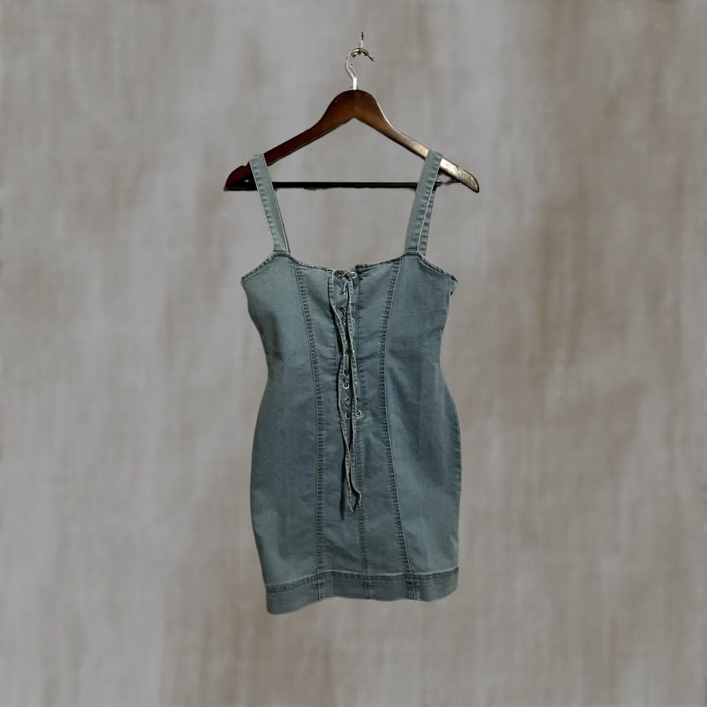 Vintage Jolie & Joy Jeans Light Wash Denim Dress Lace-Up Front Drawstring Size M Womens Denim dress Size 32" / US 10 / IT 46 - 1 Thumbnail