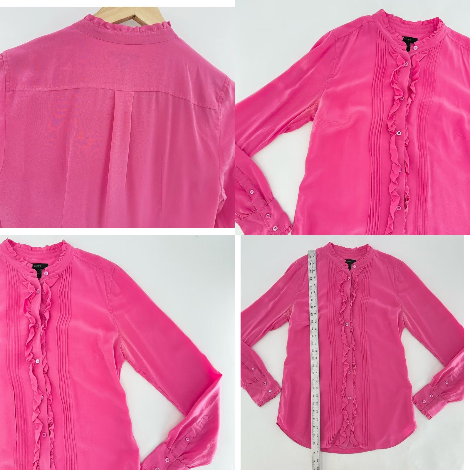 J.Crew J.CREW Ruffle Silk Button-Up Bright Pink Blouse 4 Tall Silk Chiffon Boho Preppy Blouse Women Buttons Tall Pink 4T Size 4 Tall Girls? Size S / US 4 / IT 40 - 8 Thumbnail