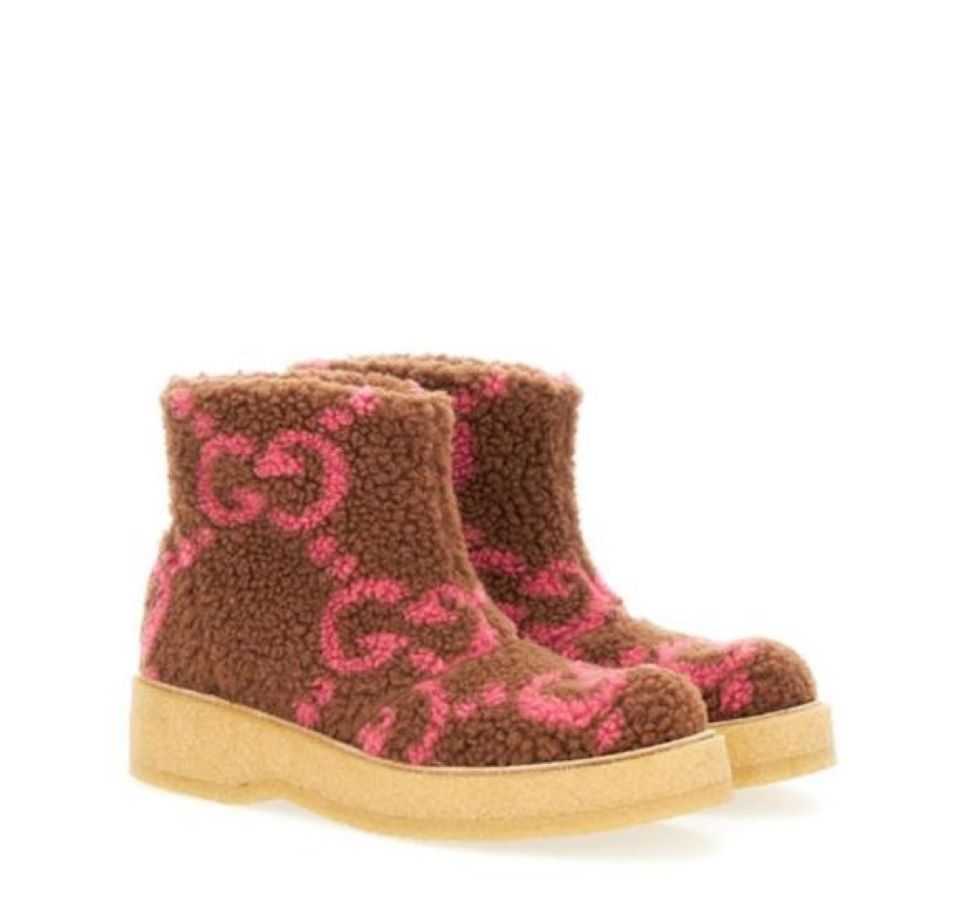 image of Nib Gucci Jumbo GG Faux Fur Slip On Booties It 38.5/ Us 8.5 in Brown, Women's