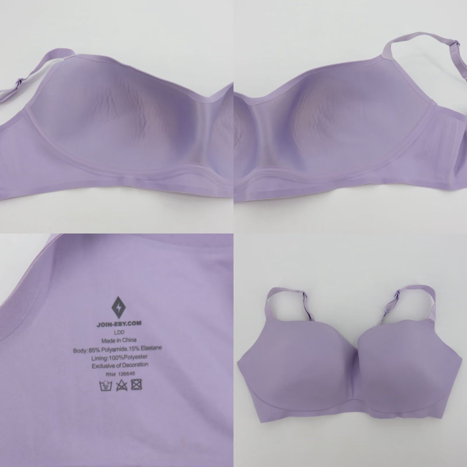 Vintage EBY Large DD LDD Balconette Bra Push Up Wireless Lilac Purple All Day Ultimate Size ONE SIZE - 8 Thumbnail