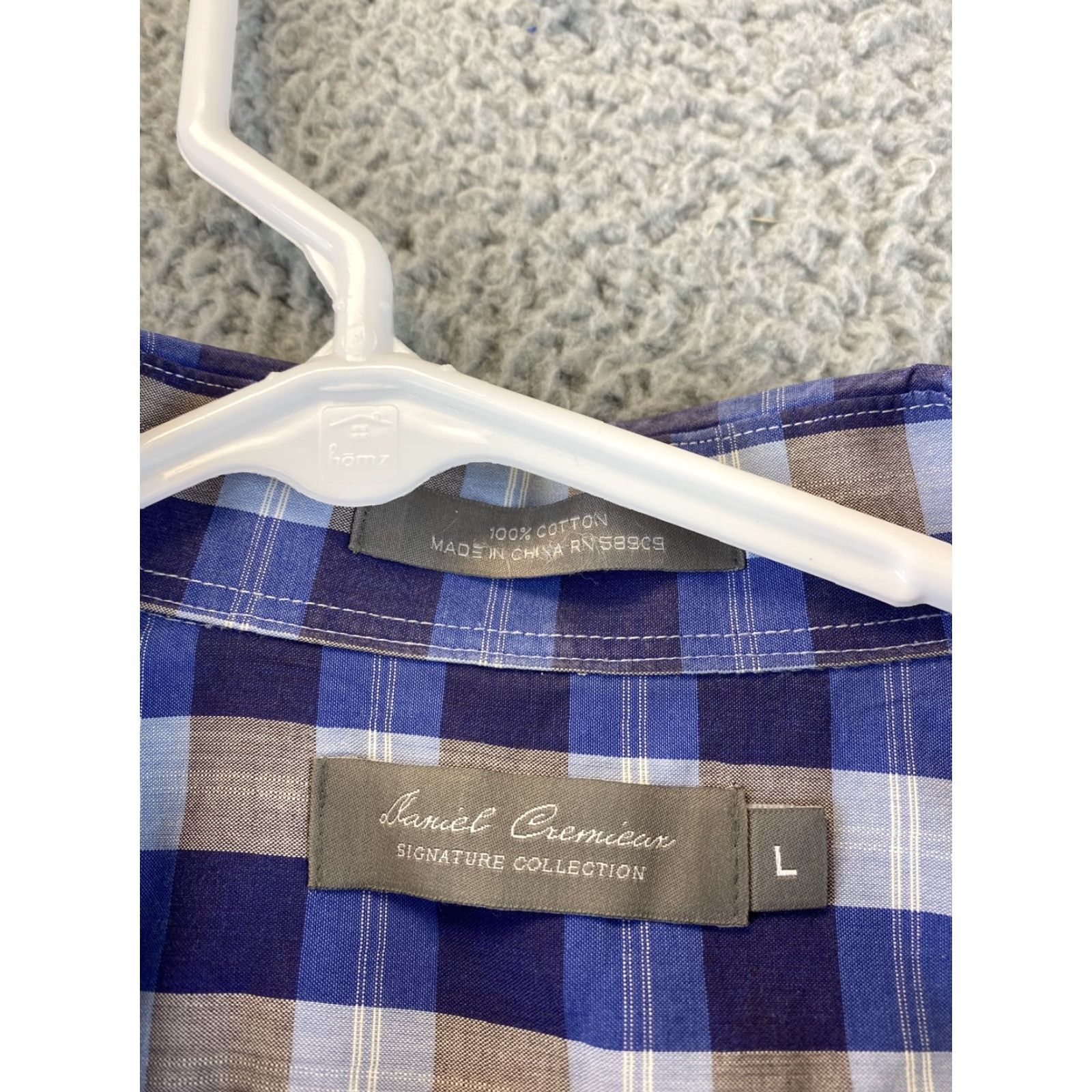 Cremieux VINTAGE Daniel Cremieux Dress Shirt Blue & Brown Check Geometric Cotton Long Sleeve Collared 16 Neck L Men’s/Business 79-11 Size 42R - 5 Thumbnail