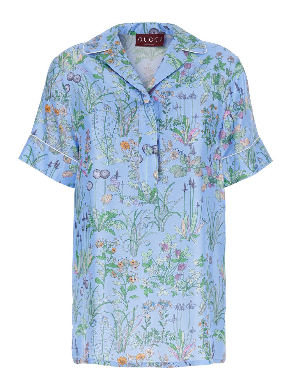 Gucci blue Shirt with Cuban collar and all-over floral print in silk woman Size M / US 6-8 / IT 42-44 - 1 Thumbnail