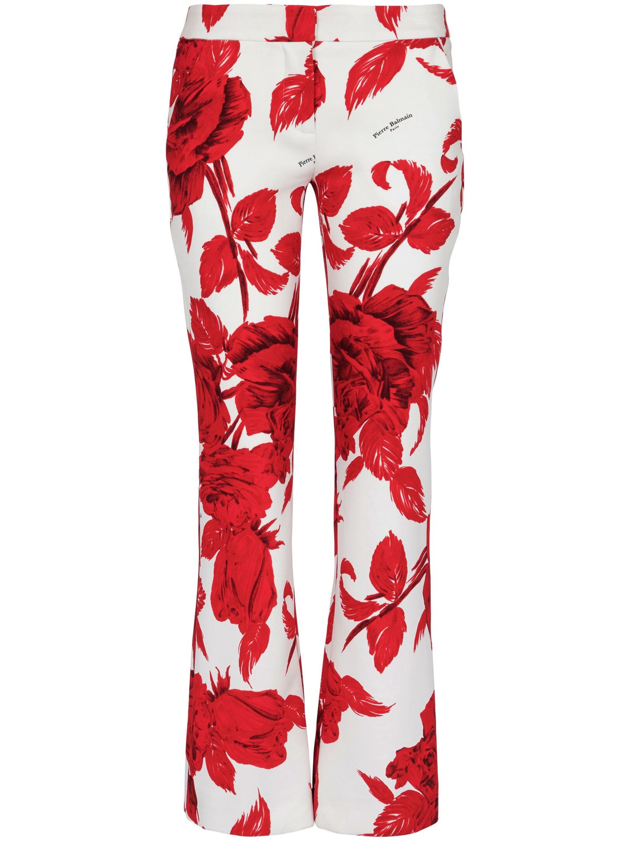 Balmain o1s1wg110125 Rose-Print Flared Trouser in White Red Size 30" / US 8 / IT 44 - 1 Thumbnail