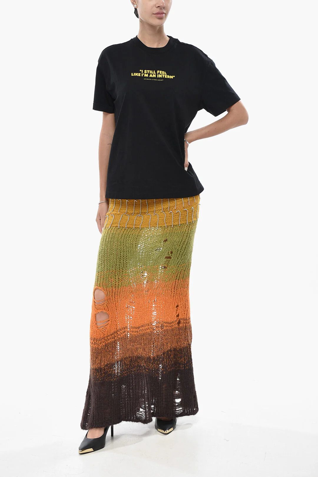 Off-White og1mm0426 Mohair-Blend Skirt in Multicolor Size 27" / US 4 / IT 40 - 4 Thumbnail
