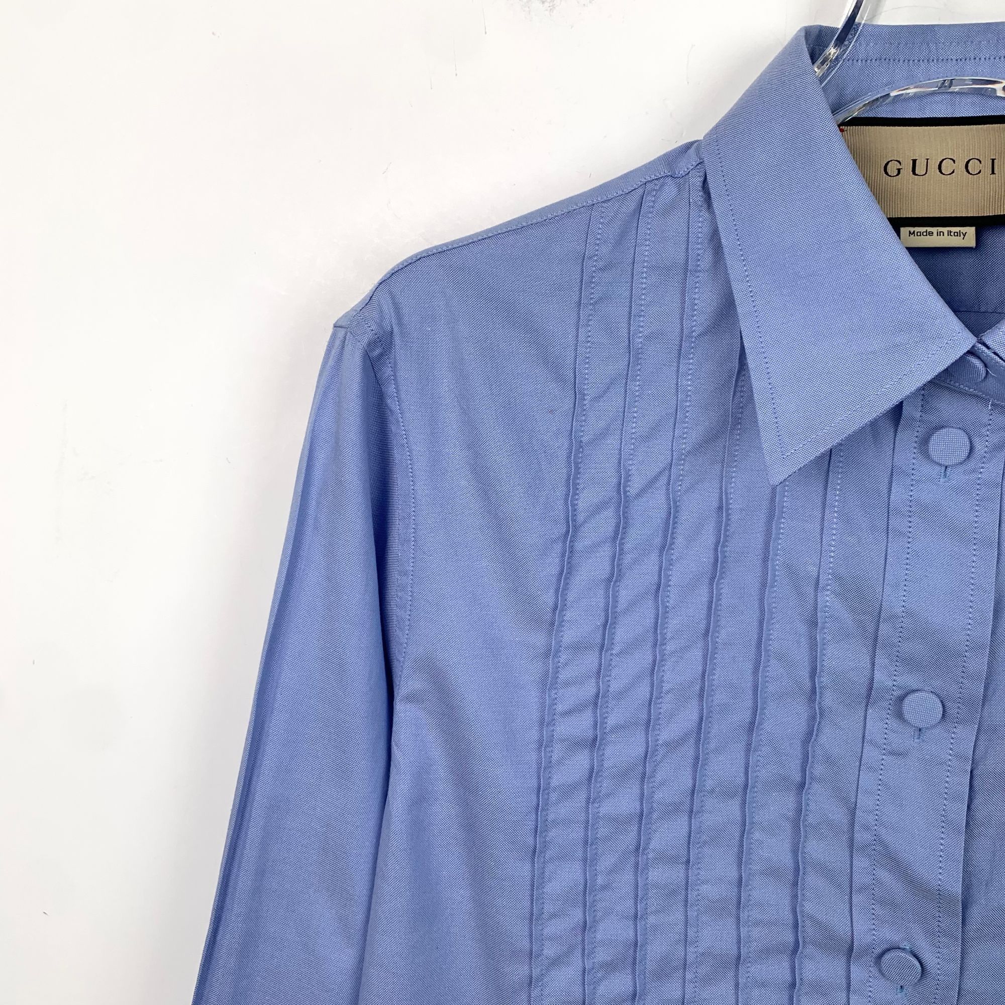 Gucci Gucci Womens Blue Cotton Long Sleeve Shirt With Pleated Fron Size S / US 4 / IT 40 - 7 Thumbnail