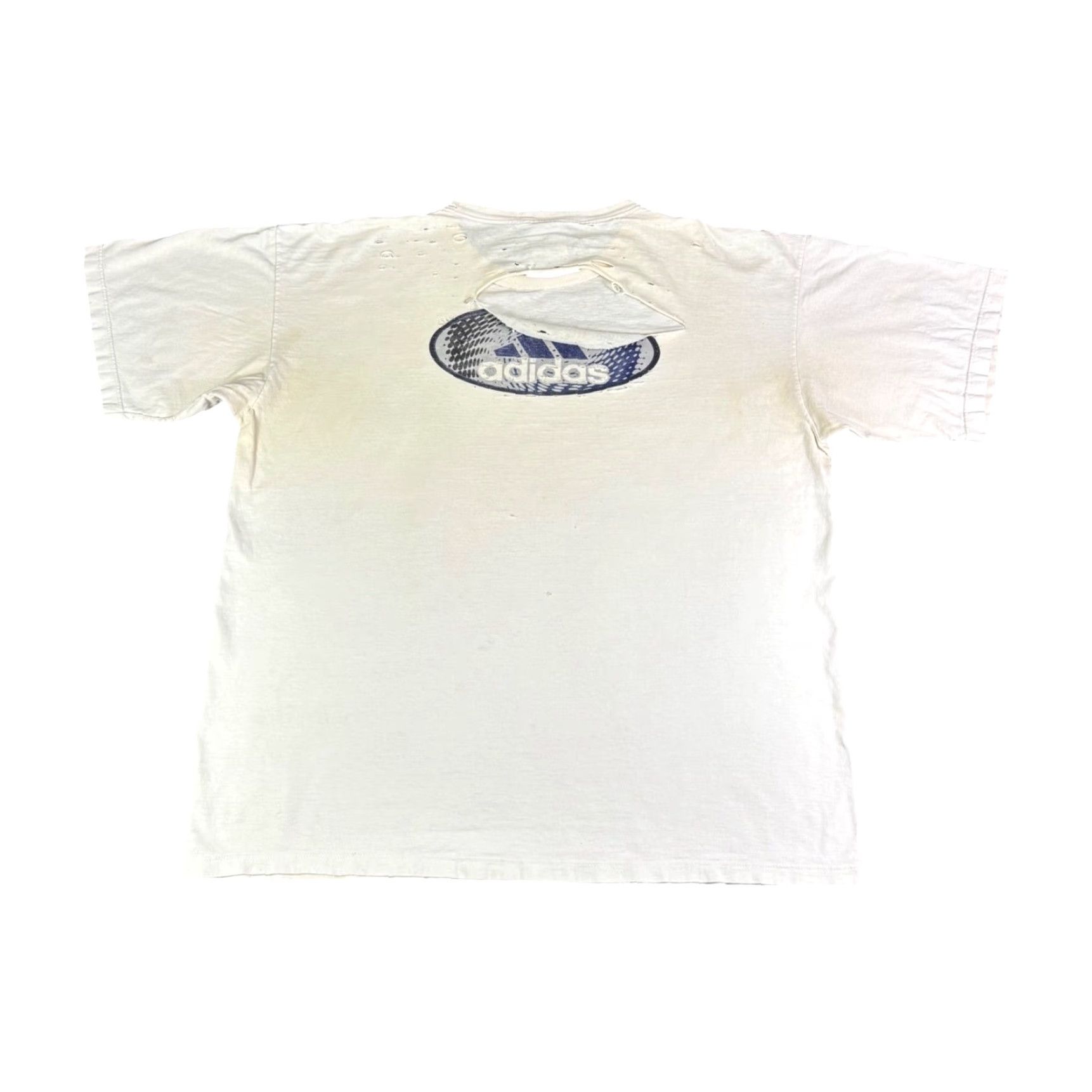 Adidas Vtg Adidas TShirt Mens XL White Graphic Print Distressed Logo Tee 90s Y2K Size US XL / EU 56 / 4 - 2 Thumbnail