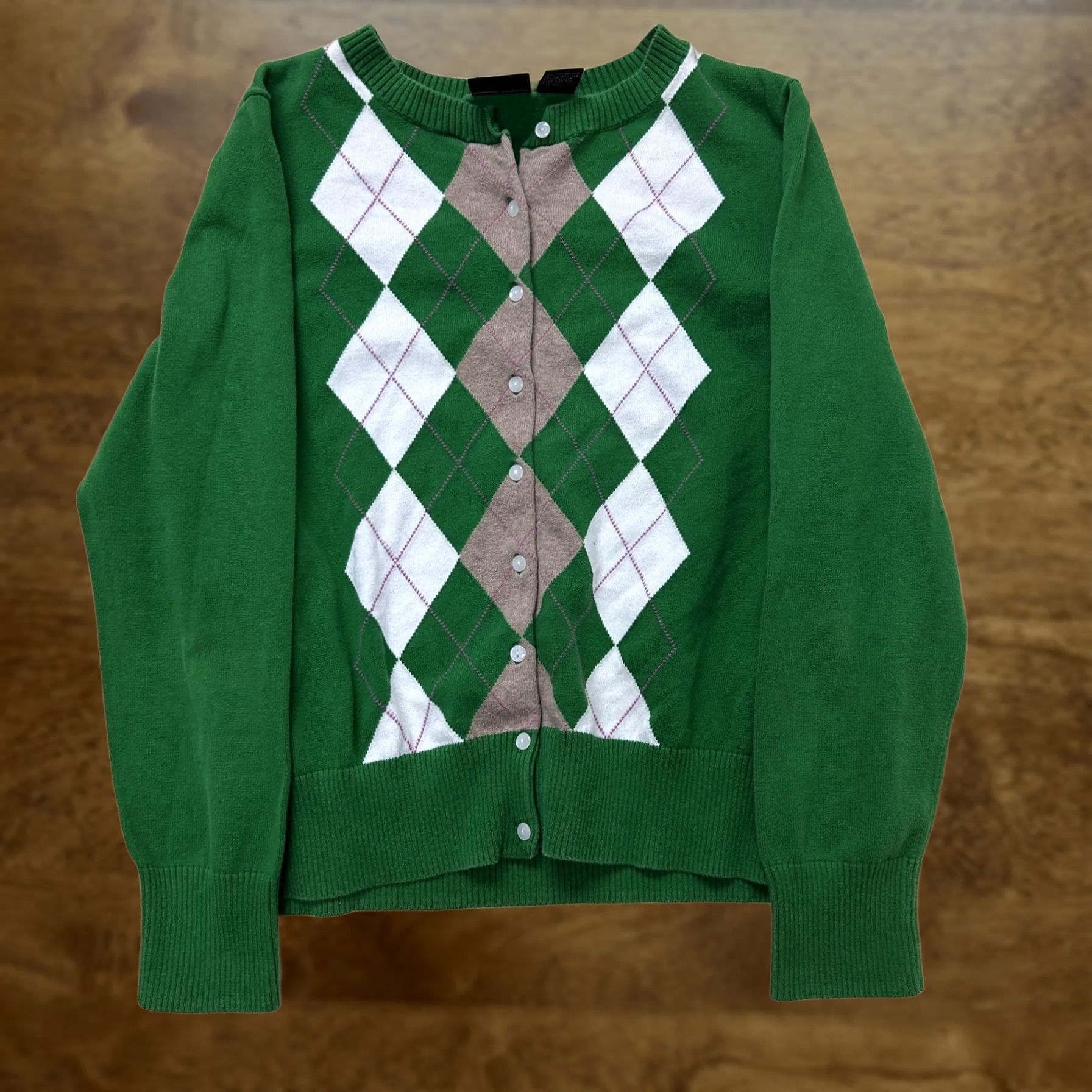 Tom Tailor TAILOR Cardigan Sweater Womens Large Green Argyle Button Crew Neck Tight-Knit Size L / US 10 / IT 46 - 1 Thumbnail
