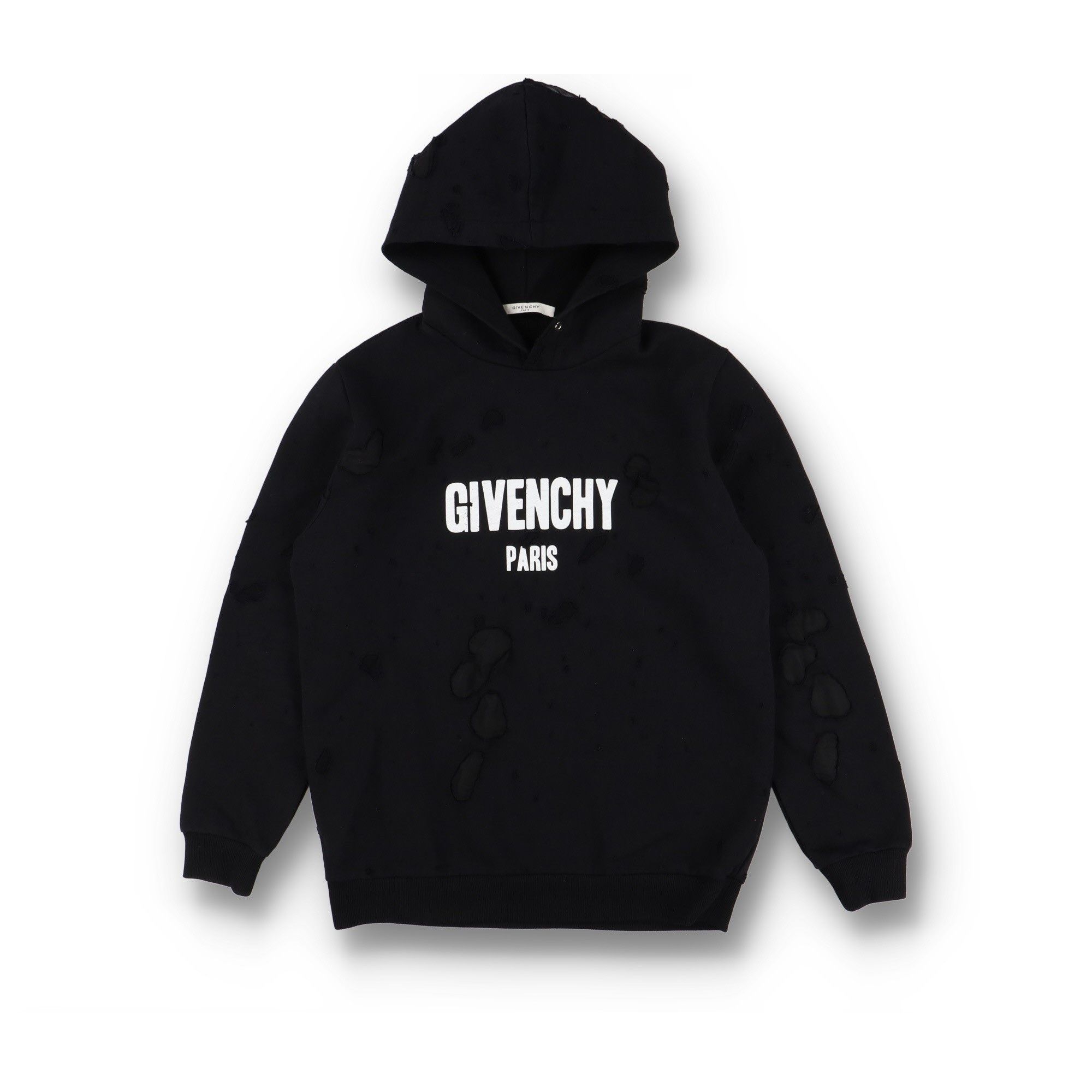 Givenchy Black Destroyed Logo Hoodie Size L / US 10 / IT 46 - 1 Thumbnail