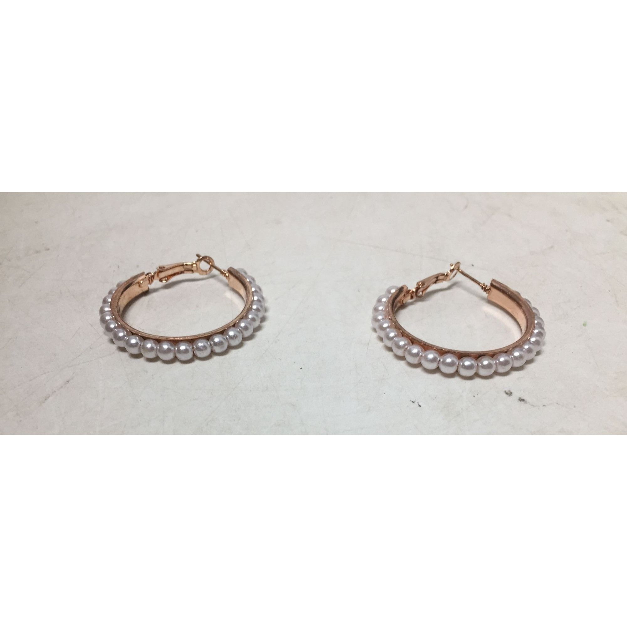 Other Women's Rose Gold Hoop Earrings with White Faux Pearl/Beads Size ONE SIZE - 3 Thumbnail