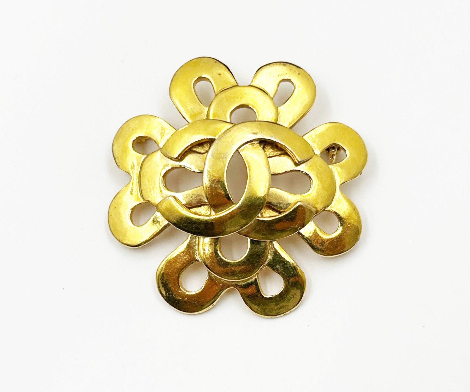 image of Chanel Vintage Gold Plated Cc Twisted Flower Brooch, Women's
