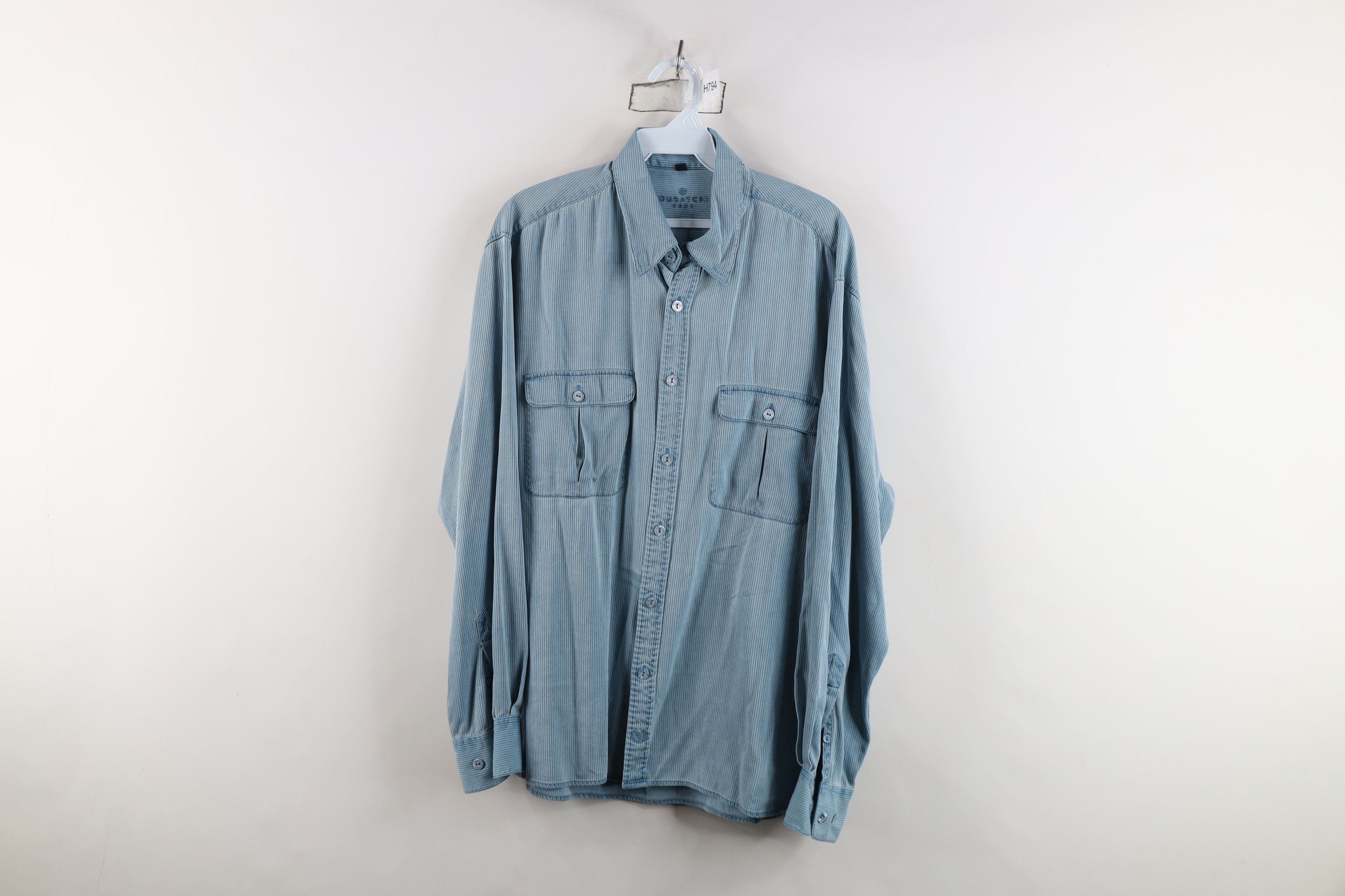 Vintage Vintage Bugatchi Uomo Silk Ribbed Collared Button Shirt Blue Size US M / EU 48-50 / 2 - 1 Thumbnail