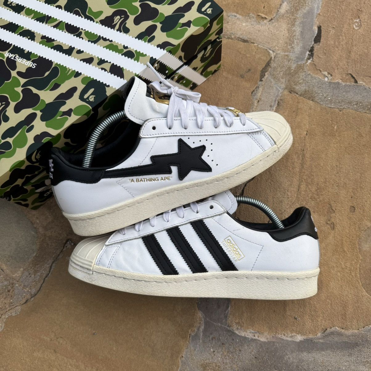 Adidas  Bape White Bape Adidas Superstars  | Grailed