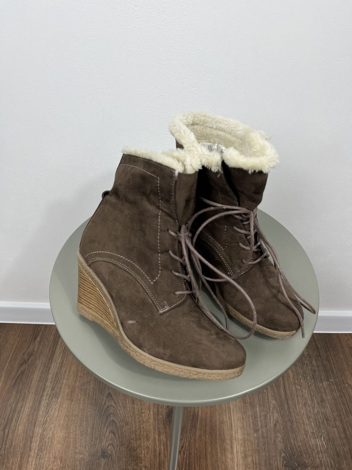 Other Graceland Brown Suede Wedge Ankle Boots Faux Fur EU 39 Size US 8 / IT 38 - 1 Thumbnail