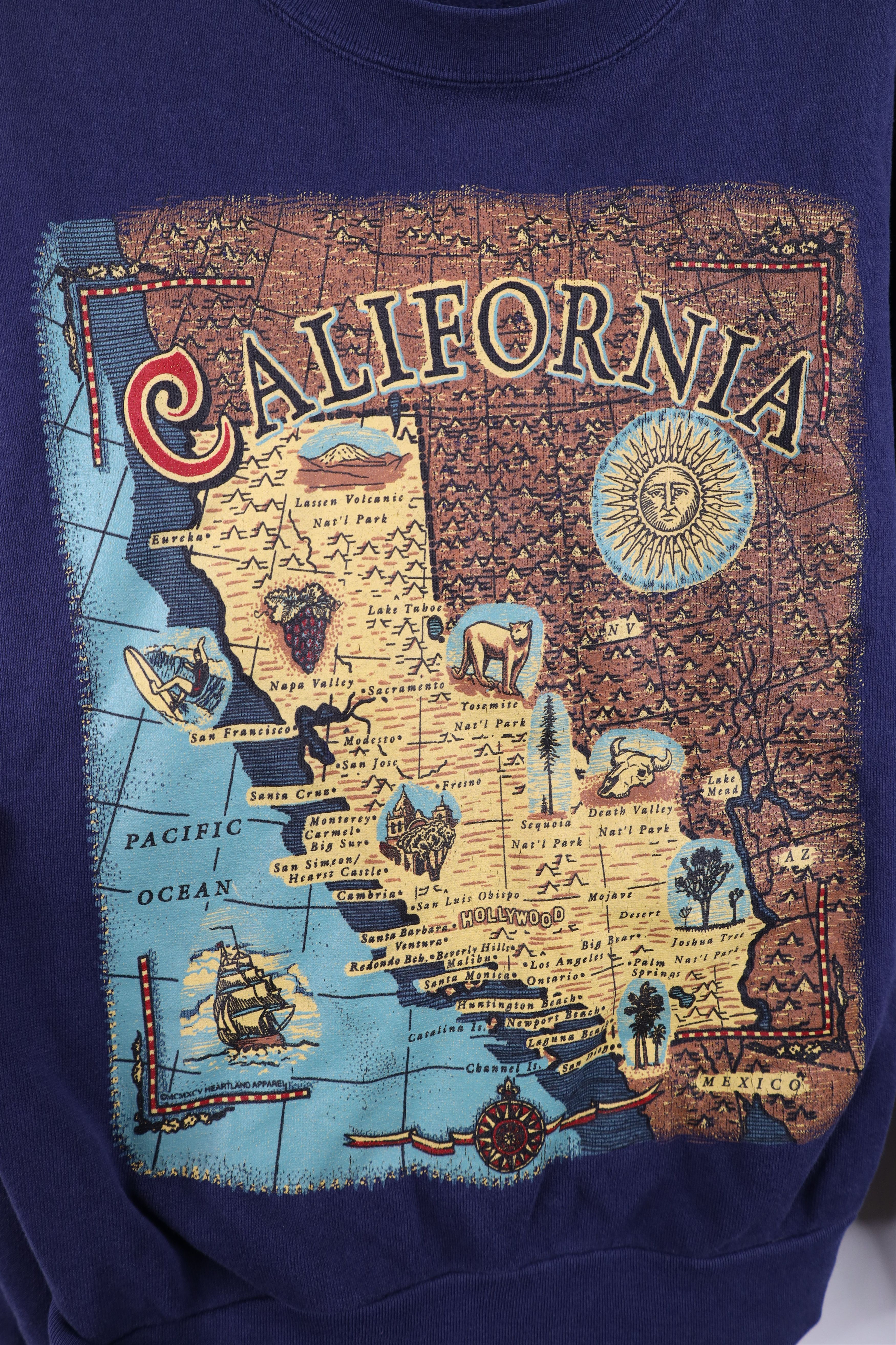 Vintage Vintage 90s Streetwear California Map Sun Sweatshirt Blue Size M / US 6-8 / IT 42-44 - 4 Thumbnail