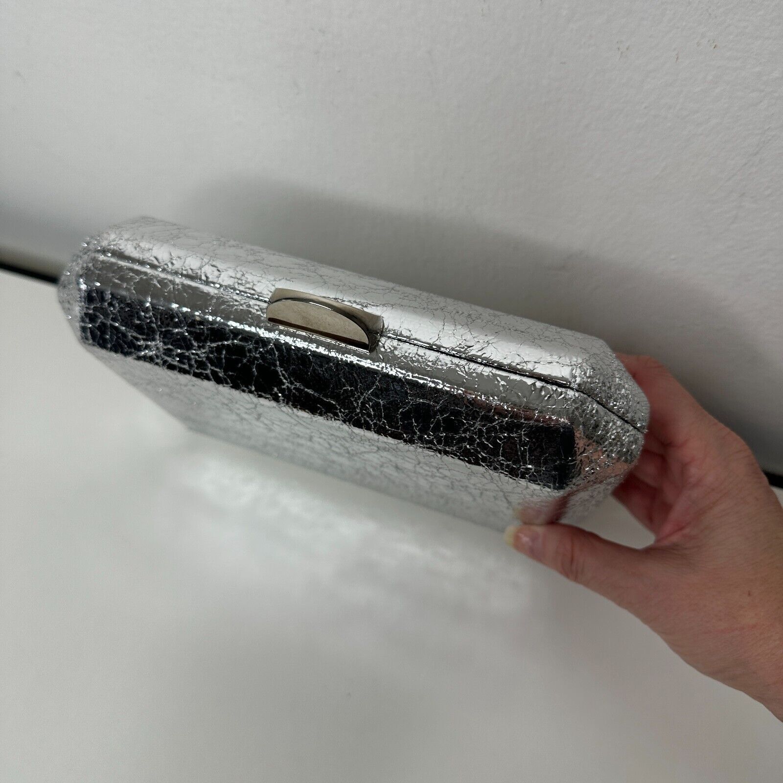Other Lulu's Silver Metallic Box Snap Clutch Purse & Chain Strap Size ONE SIZE - 4 Thumbnail