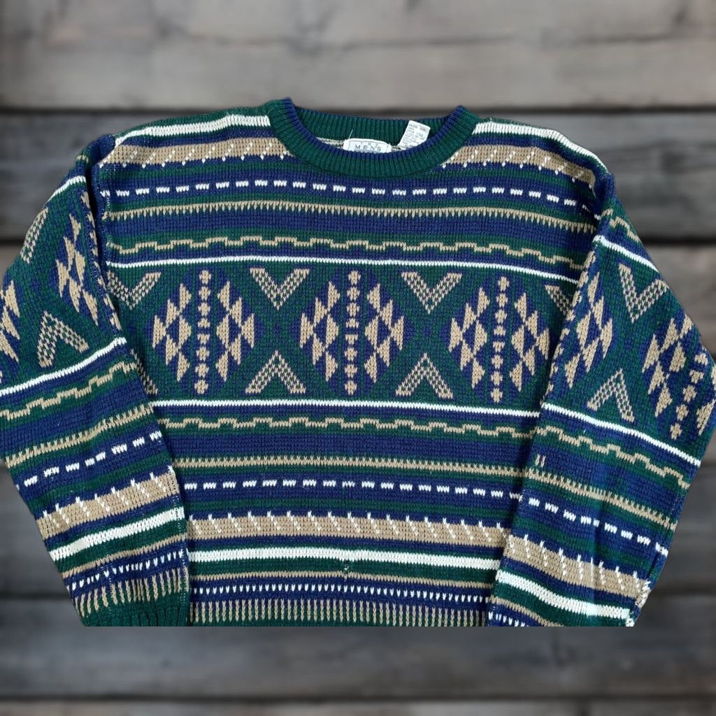 Sears VTG Sears Geometric Pattern Sweater Adult Medium Green Aztec Tribal 80s Pullover Knit Mens Size US M / EU 48-50 / 2 - 1 Thumbnail