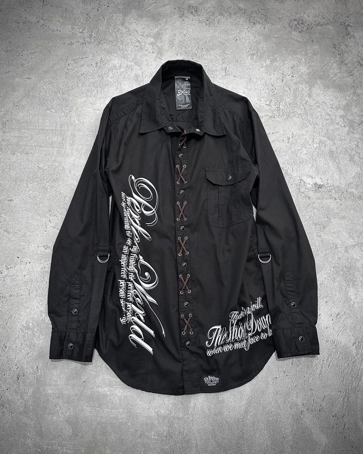 Japanese Brand Y2k 31040=Skkone Poem Lace Up Shirt Size US M / EU 48-50 / 2 - 1 Thumbnail