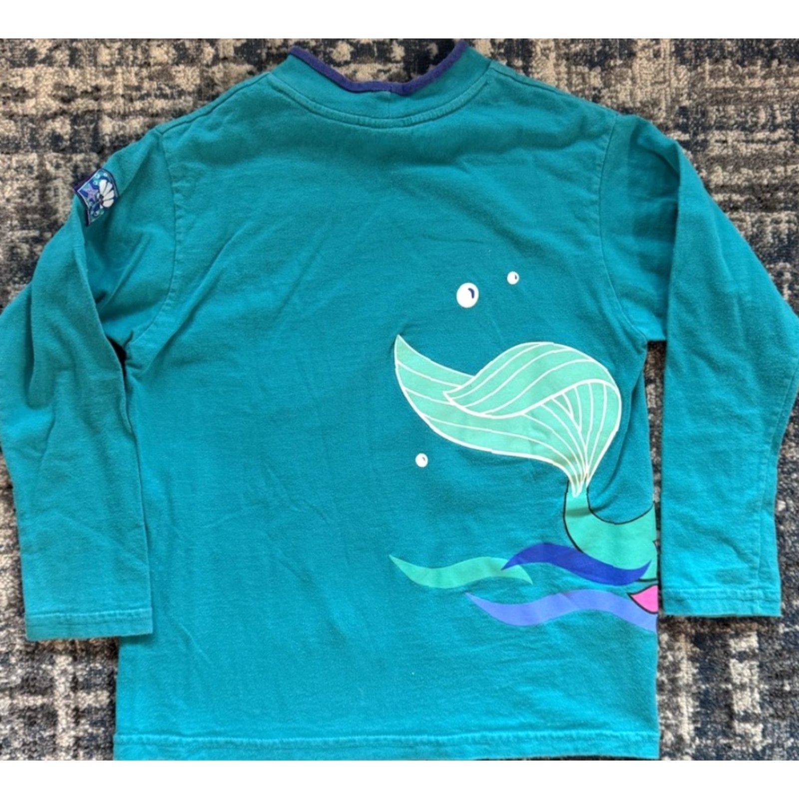 Disney VINTAGE Disney The Little Mermaid Long Sleeve Wrap Around T Shirt Girls 7-8 1990s Teal Cotton Blend Sportswear/Beach Size US M / EU 48-50 / 2 - 4 Thumbnail