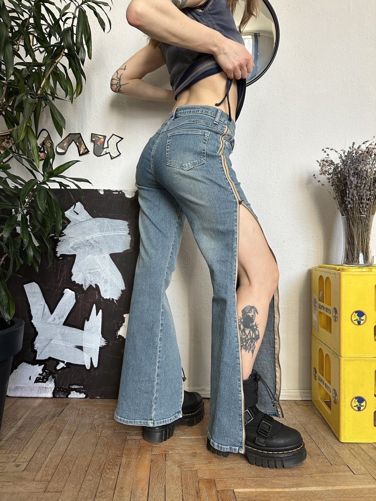 Japanese Brand × Seditionaries Denim Asymmetrical Full Zip Up Acid Wash Vintage Jeans y2k Size 30" / US 8 / IT 44 - 4 Thumbnail