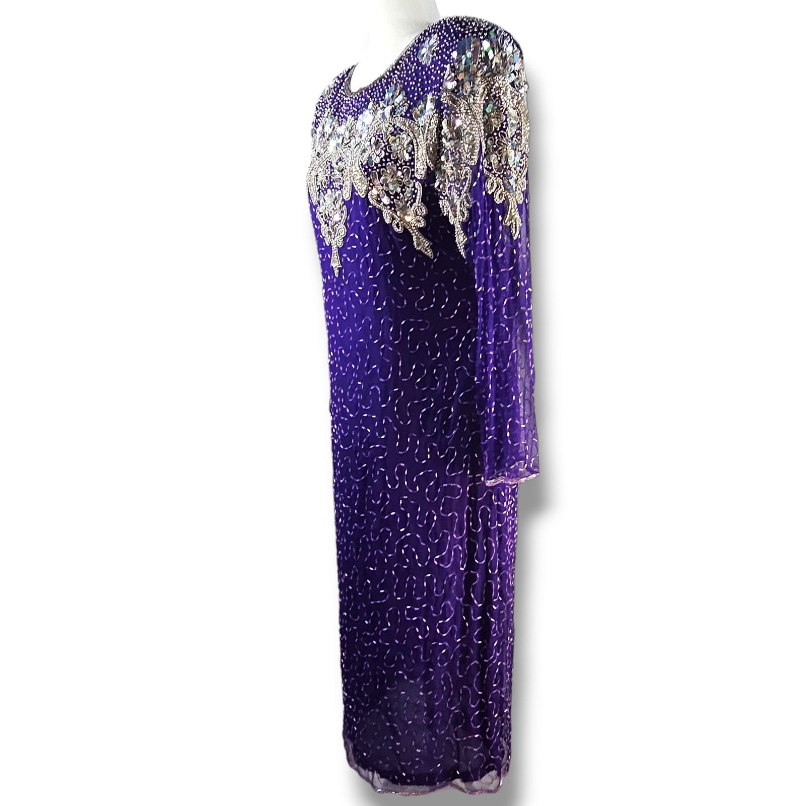 Other VTG JP Fashion Hand Beaded Silk Sheath Dress Sz. M Purple Size M / US 6-8 / IT 42-44 - 1 Thumbnail