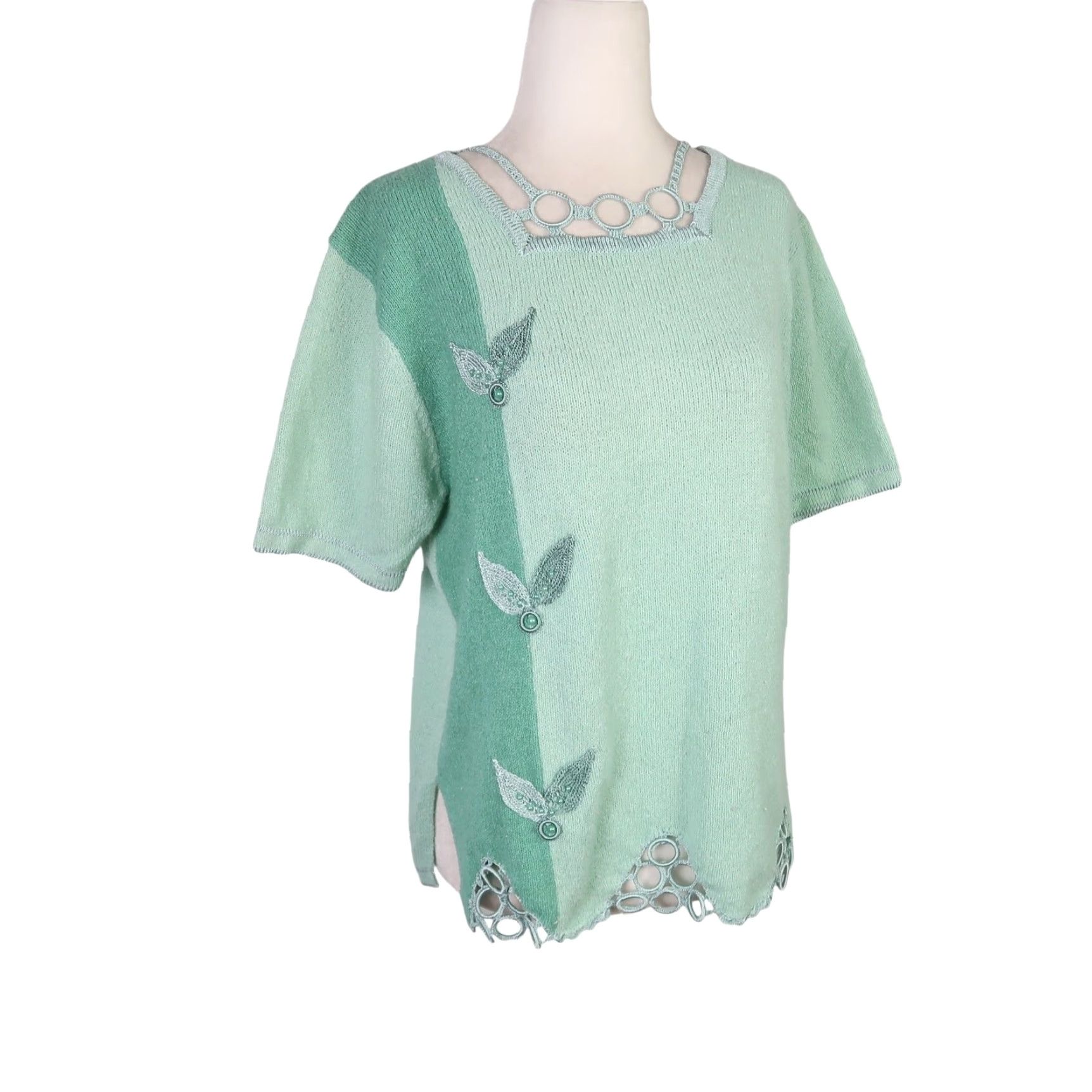 Vintage VINTAGE 90s Moffi International mint green cut-out knit sweater M Size M / US 6-8 / IT 42-44 - 3 Thumbnail