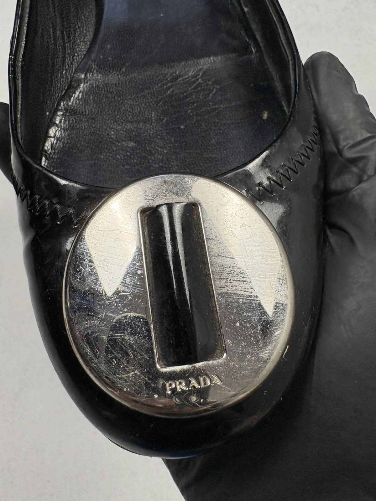 Prada Vintage Prada Black Patent Leather Flats Logo Plate Ballet Size US 7 / IT 37 - 8 Thumbnail
