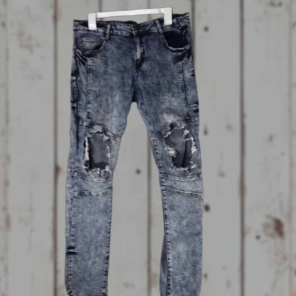 Vintage VINTAGE Black Premium Acid Washed Distressed Skinny Jeans Mens Size 32X32 Denim Cotton Spandex Blue Hip Hop Size US 32 / EU 48 - 1 Thumbnail
