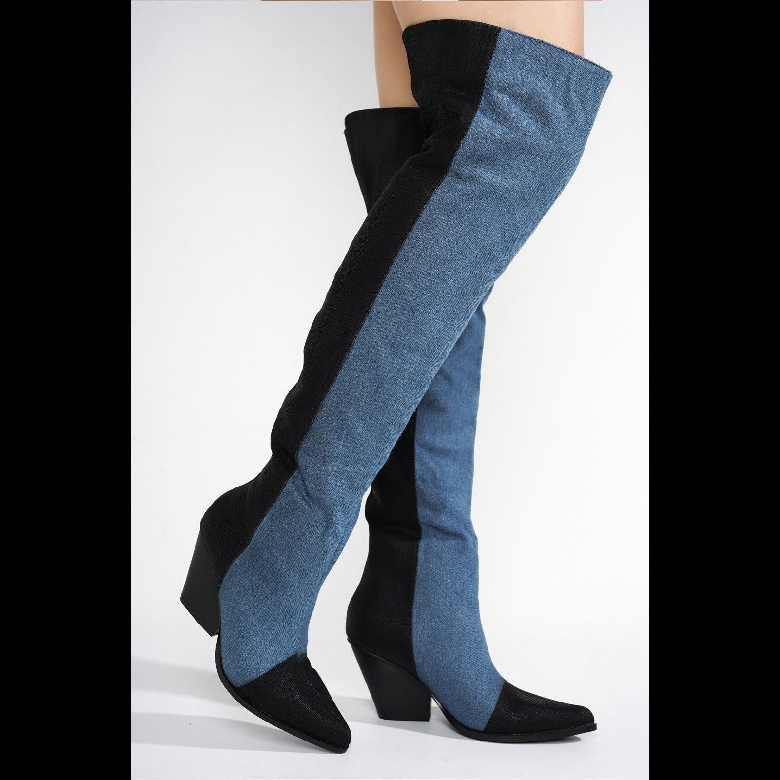 Other Iowa Denim 2 Tone Western Cowgirl Pull On Thigh High Boots ( Size US 8.5 / IT 38.5 - 2 Thumbnail
