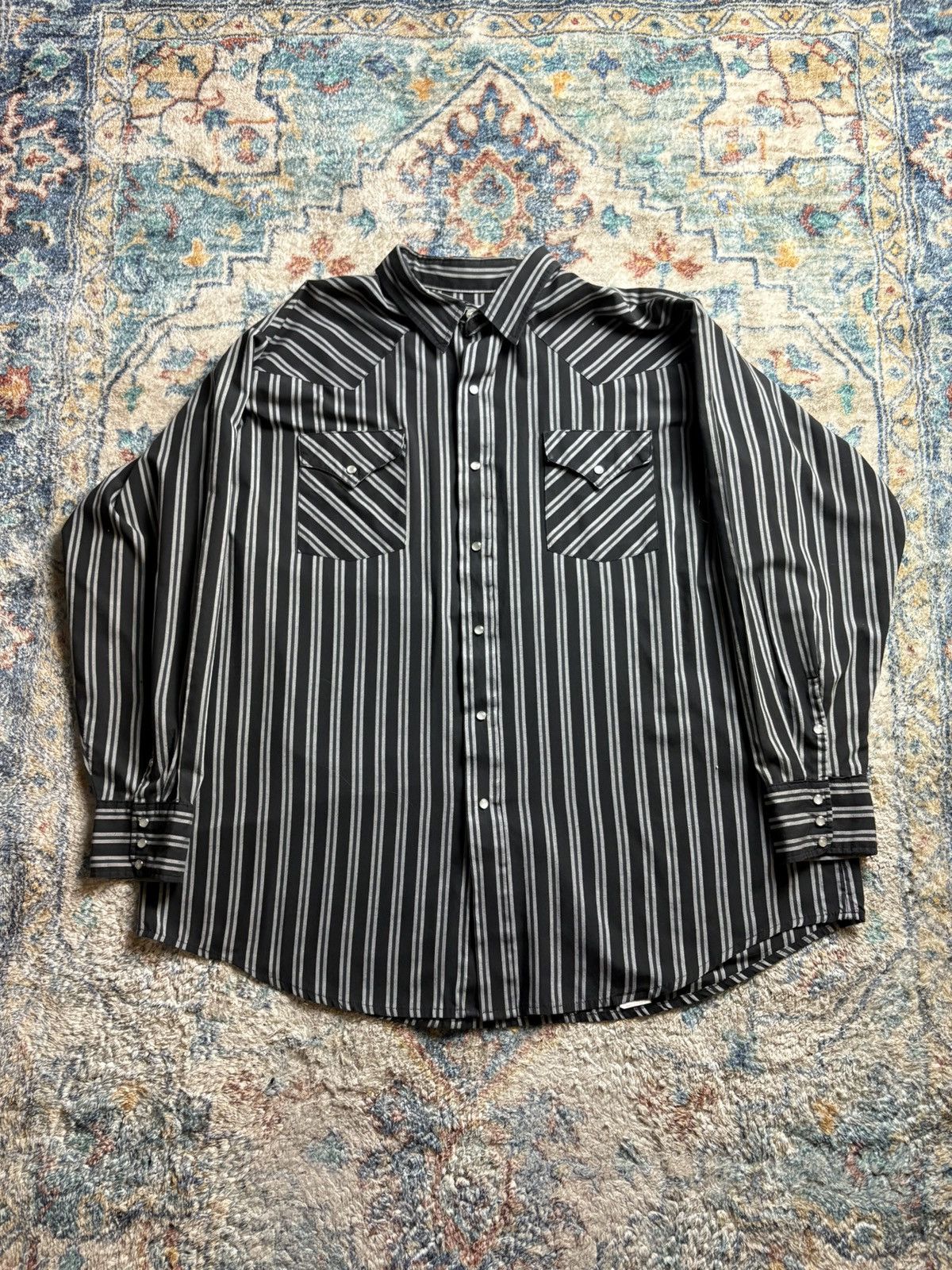 Vintage Vintage Western Craft Black Striped PearlSnap Shirt Size XXL Size US XXL / EU 58 / 5 - 1 Thumbnail