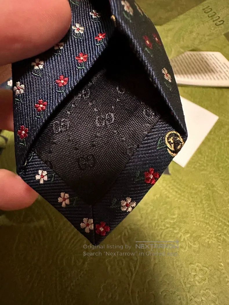 Gucci Gucci Red and white flower embroidered tie Size ONE SIZE - 5 Thumbnail