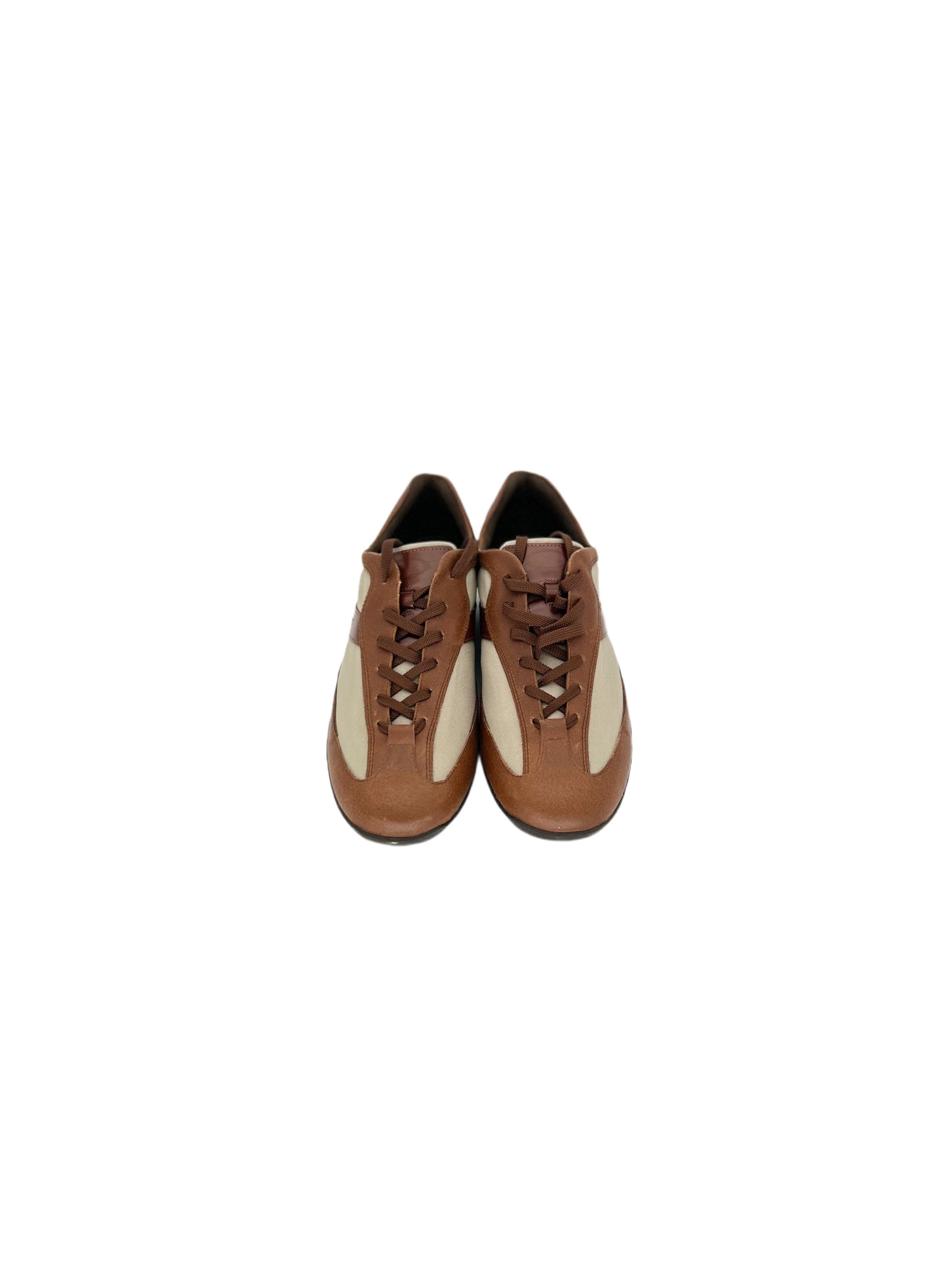 Tod's TODS Brown Leather With Canvas Detail Runner Trainers Size US 6.5 / EU 39-40 - 3 Thumbnail