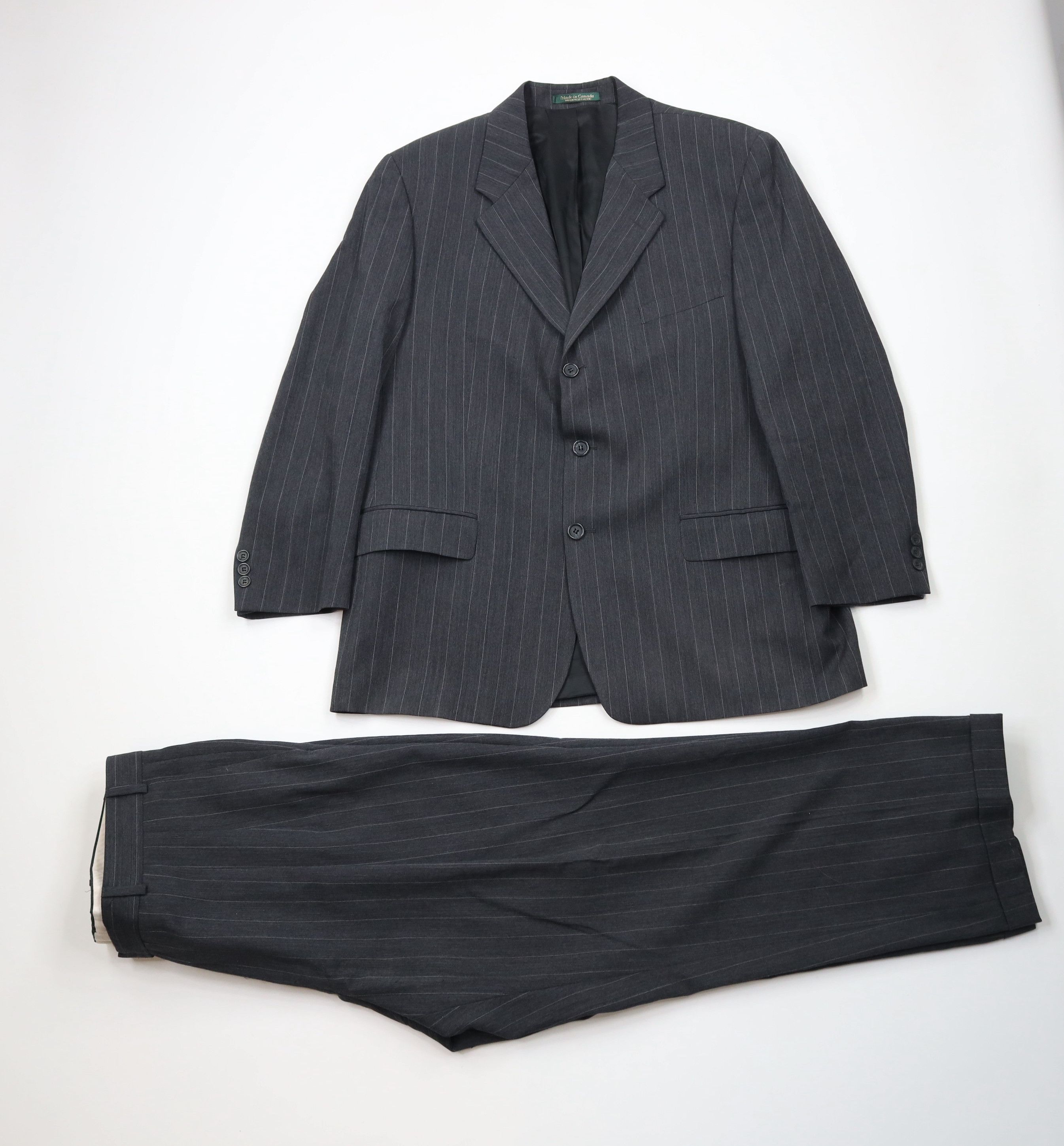 Vintage Vintage 90s Streetwear 2 Piece Striped Wool Suit Wedding Size 44R - 1 Thumbnail