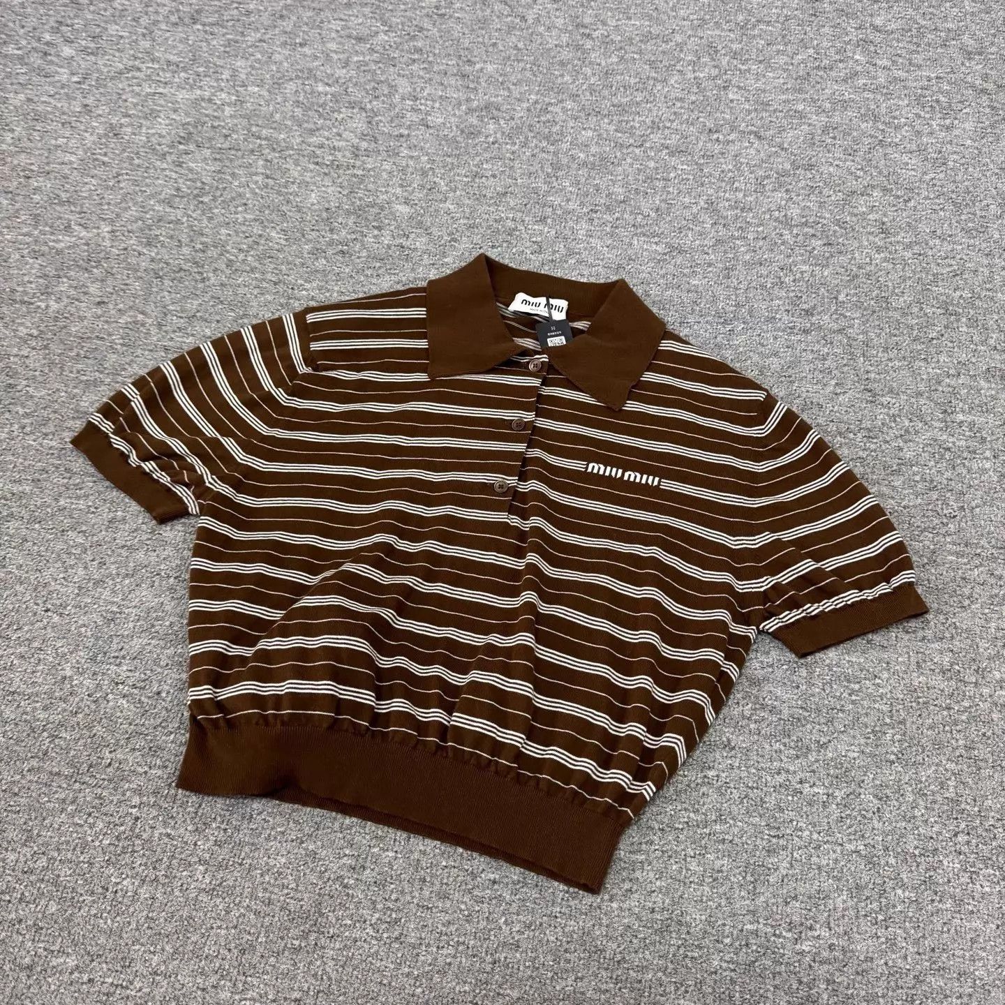 Miu Miu MIU MIU Brown Stripe Short Polo Knit Top Size XS / US 0-2 / IT 36-38 - 4 Thumbnail