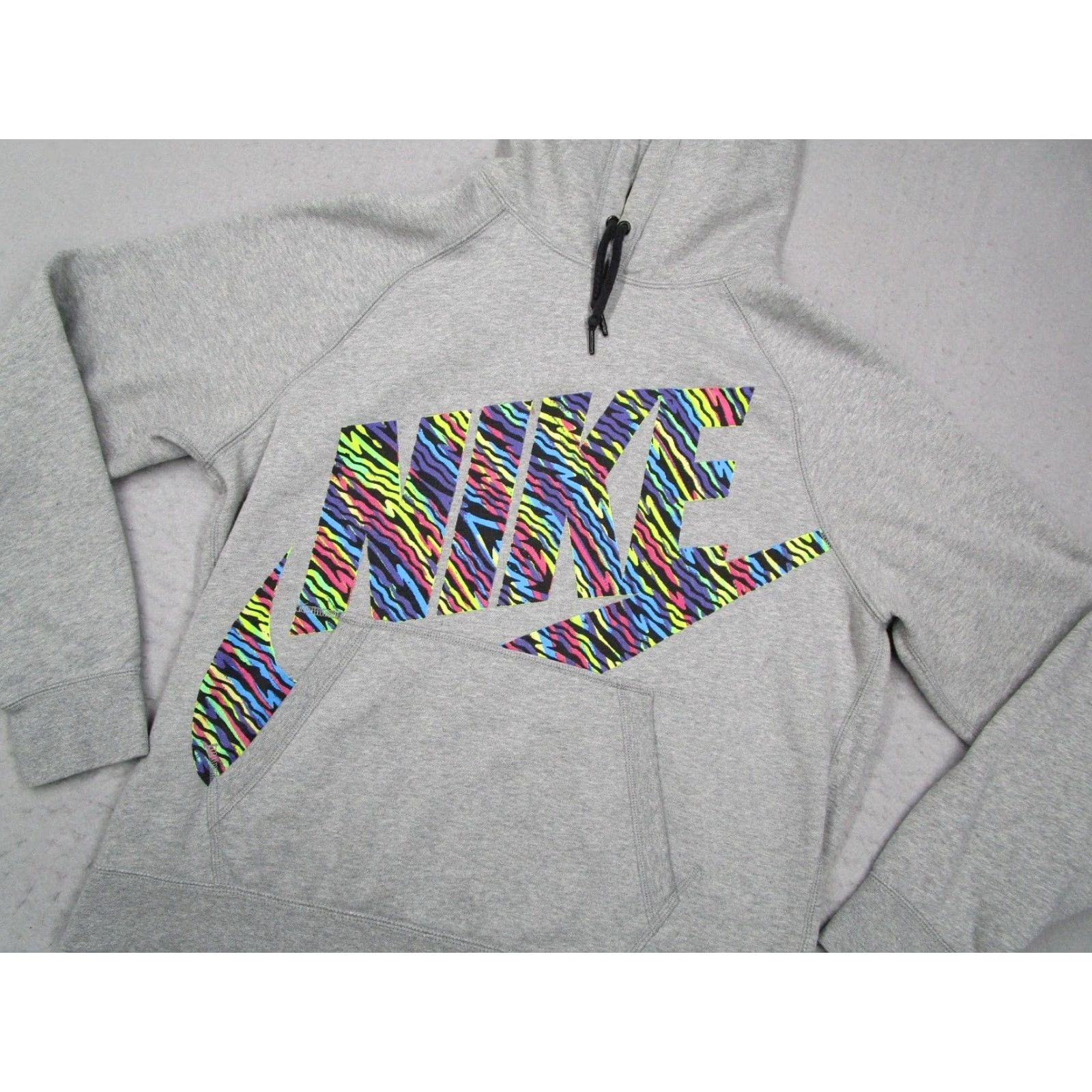 Nike Nike Hoodie Mens Large Gray Neon Spellout Sweatshirt Pullover Colorful 90s Theme Sports Pockets Hooded Drawstring Kangaroo Front Graphic 90s Mens Size US L / EU 52-54 / 3 - 2 Thumbnail