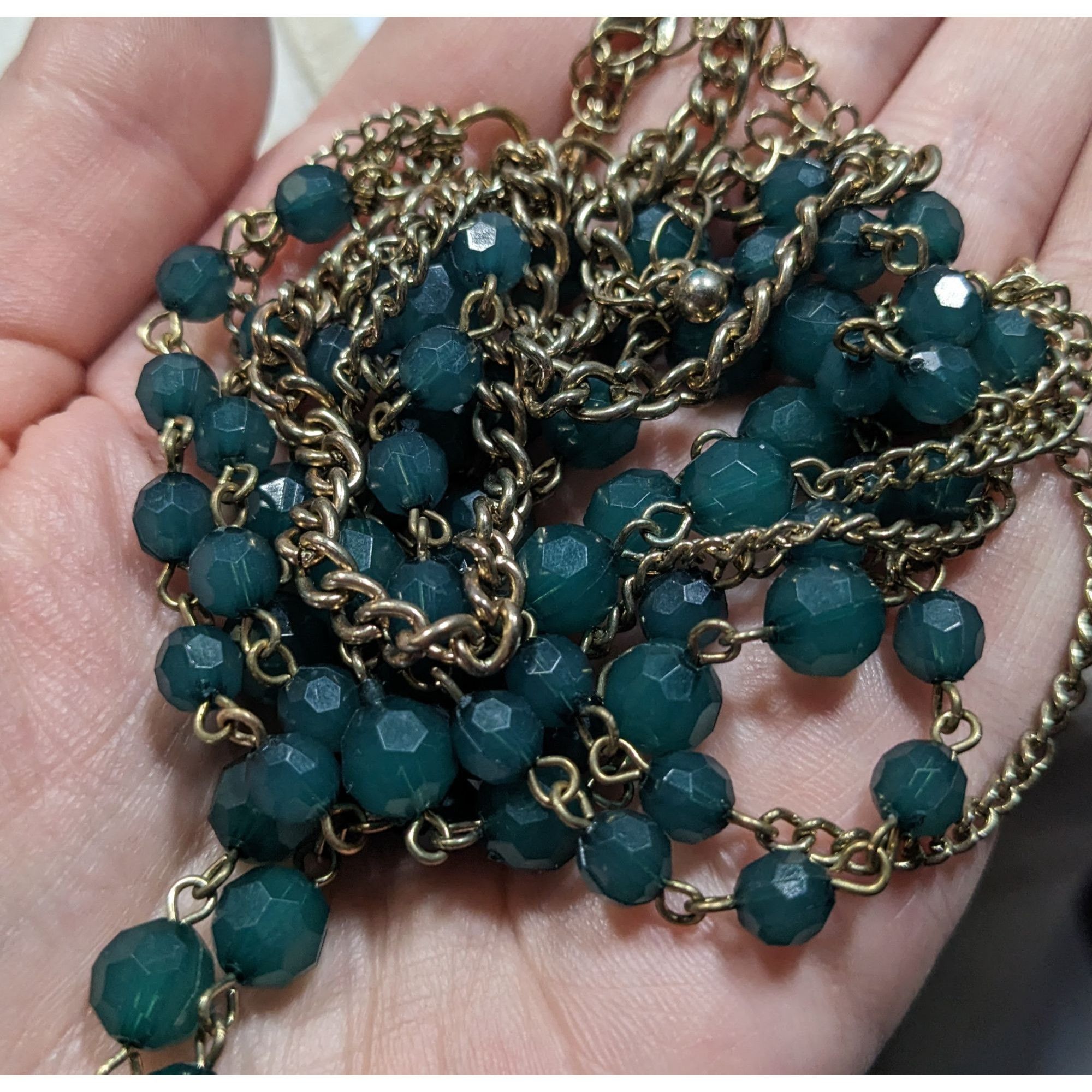 Other Layered Gold Chain Necklace With Green Beads Size ONE SIZE - 3 Thumbnail