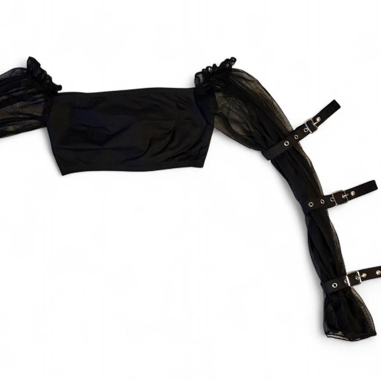 Current Mood Current Mood black crop top w/ sheer long sleeves & straps Size XXS / US 00 / IT 34 - 4 Thumbnail