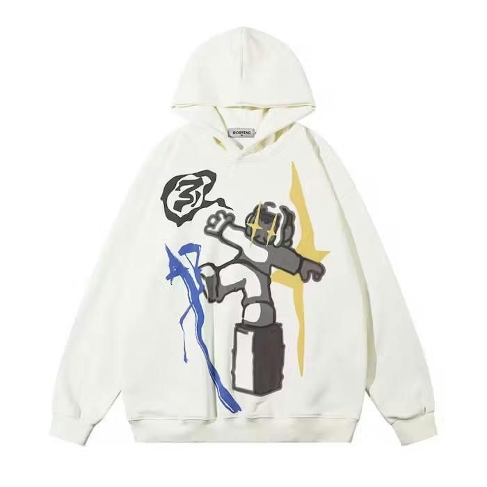image of Graphic White Pullover Hoodie, Men's (Size Large)