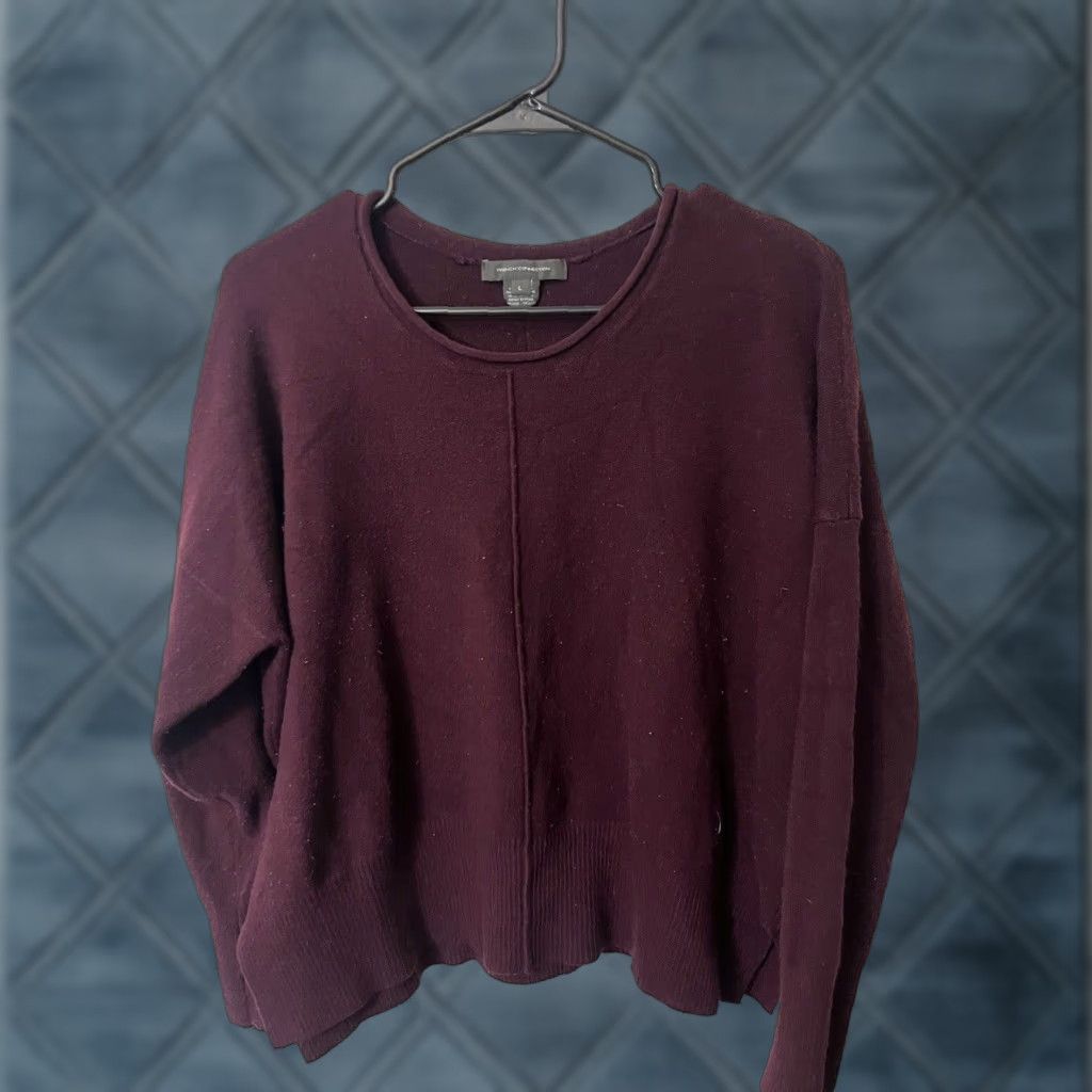 French Connection VINTAGE French Connection Women's Sweater Roll Neck Long Sleeve City Pattern Size L Burgundy All Seasons Size L / US 10 / IT 46 - 1 Thumbnail