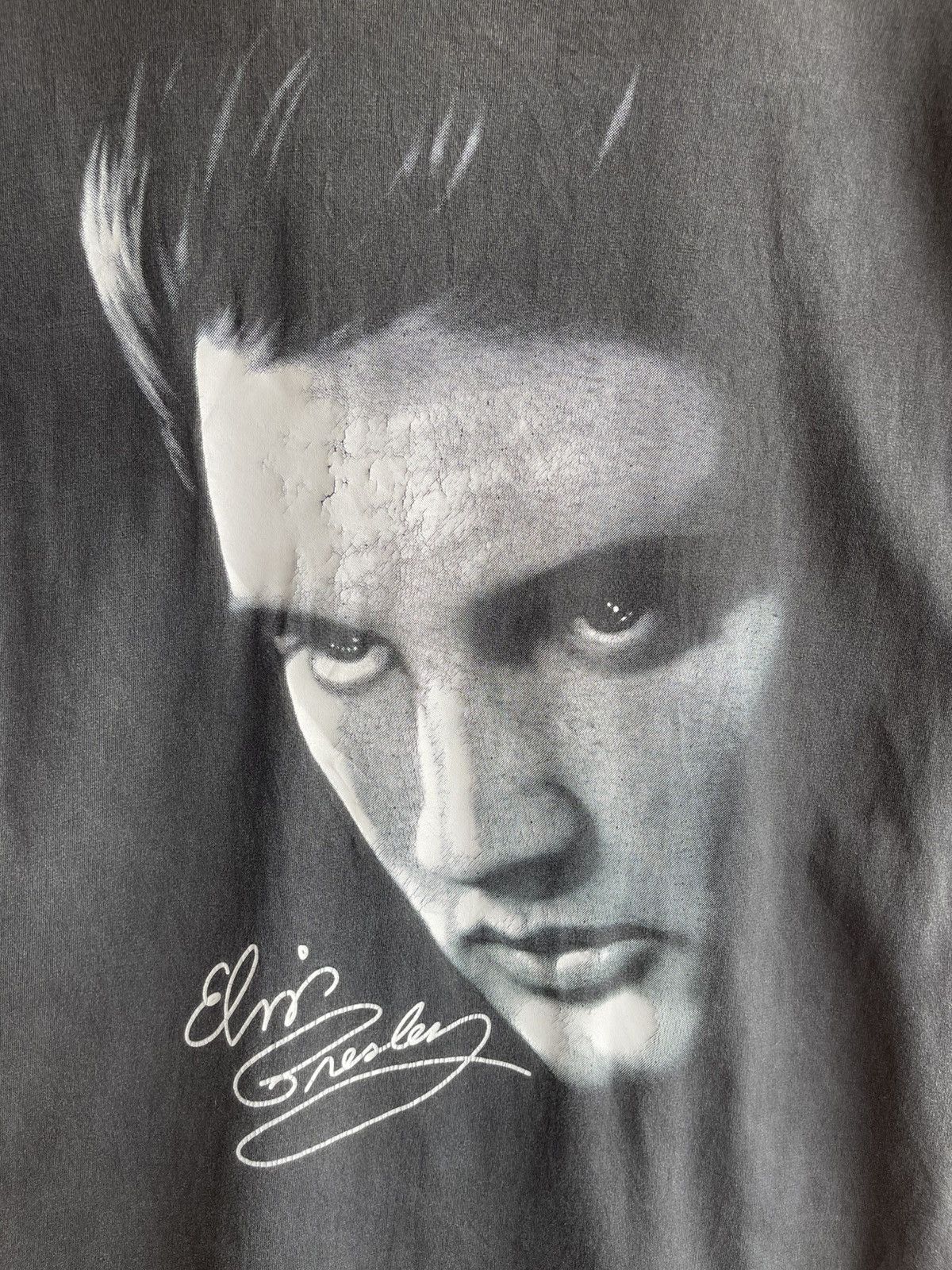 Band Tees Vintage90💢ELVIS PRESLEY💢Big Print Mirror Sun Faded Black Tee Size US XL / EU 56 / 4 - 11 Thumbnail